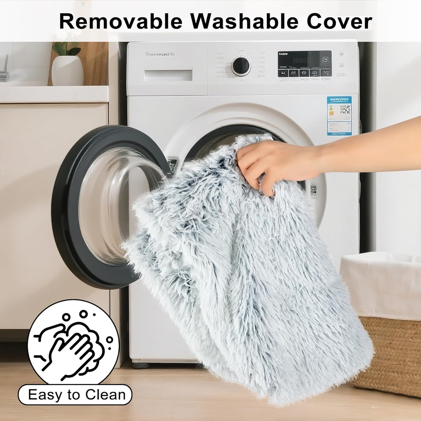 Fluffy Orthopedic Dog Beds for Puppy/Cats with Washable Removable Cover Dog Crate Bed Egg Crate Foam Support Plush Pet Pad Mat with Anti-Slip Bottom(Grey,24 * 16)