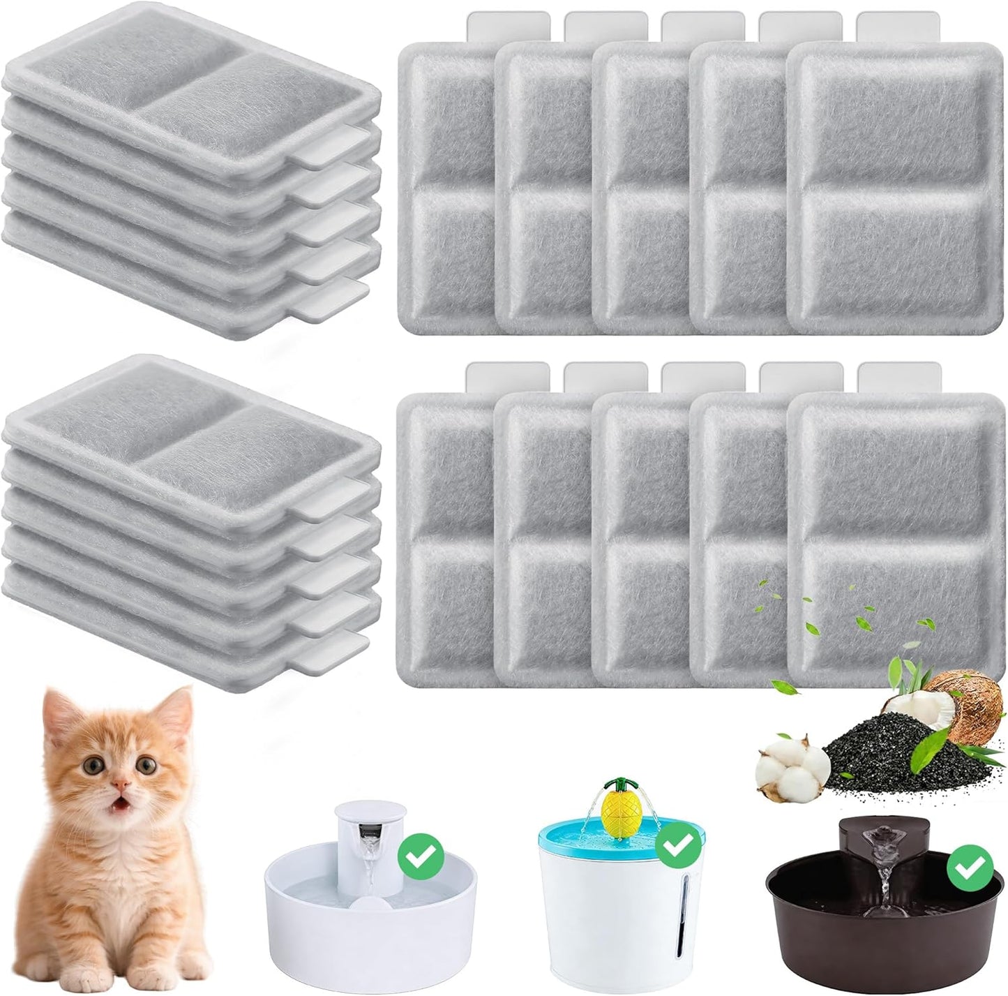 Enhon 20 Pack Small Cat Water Fountain Filters, Compatible with Whisker City 50 oz Automatic Pet Fountain, Dog Water Dispenser Replacement Filters for Pineapple, Ceramic and Stainless Steel