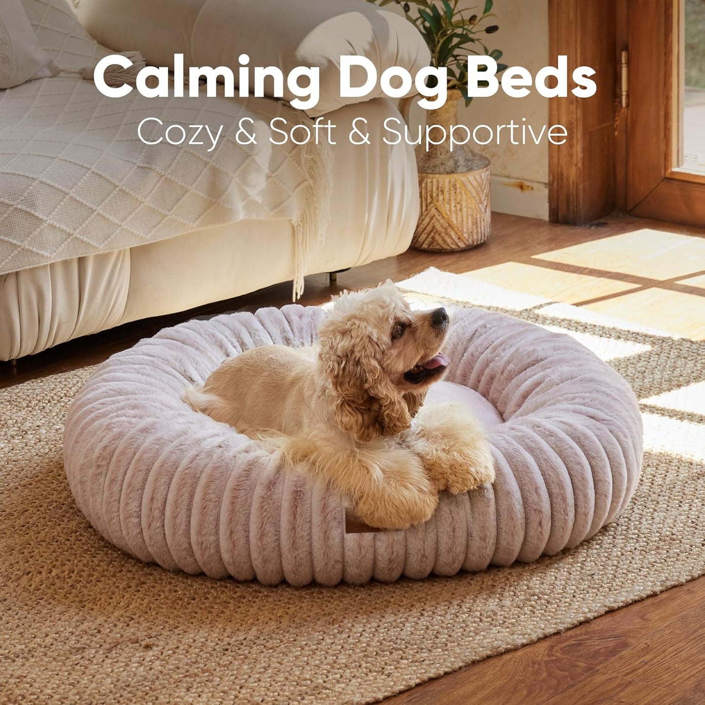 FUKUMARU Dog Bed, Gradient Color Donut Dog Beds for Medium Dogs, 30 inches Calming Orthopedic Dog Beds, Round Pet Bed with Washable Cover，Luxury Comfy Cat Bed for Indoor Cats, Pink