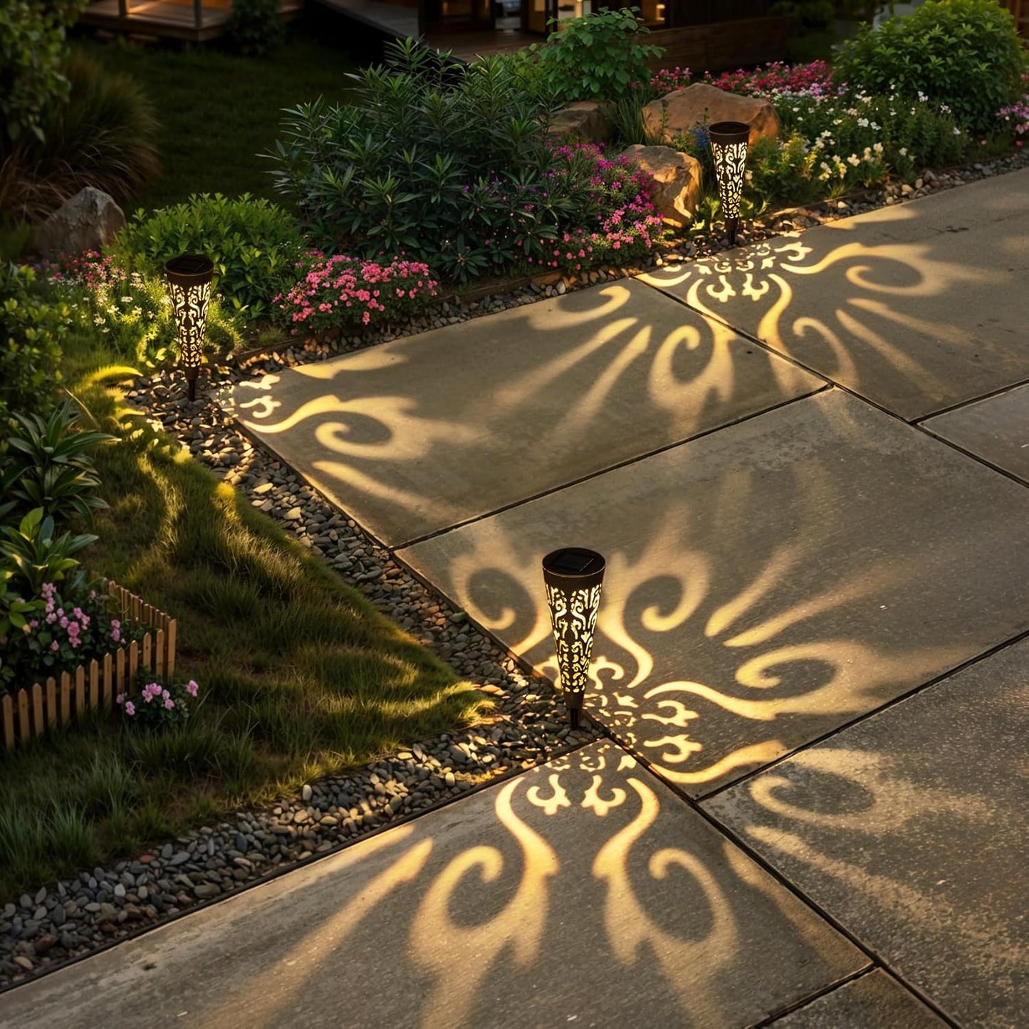 Go2garden 6Pcs Solar Lights Outdoor Garden Decor Gifts for Women Mom,Waterproof Conical Garden Stakes for Yard, Lawn, Pathway,Garden Lights Mothers' Day Birthday Gifts for Men(Black)