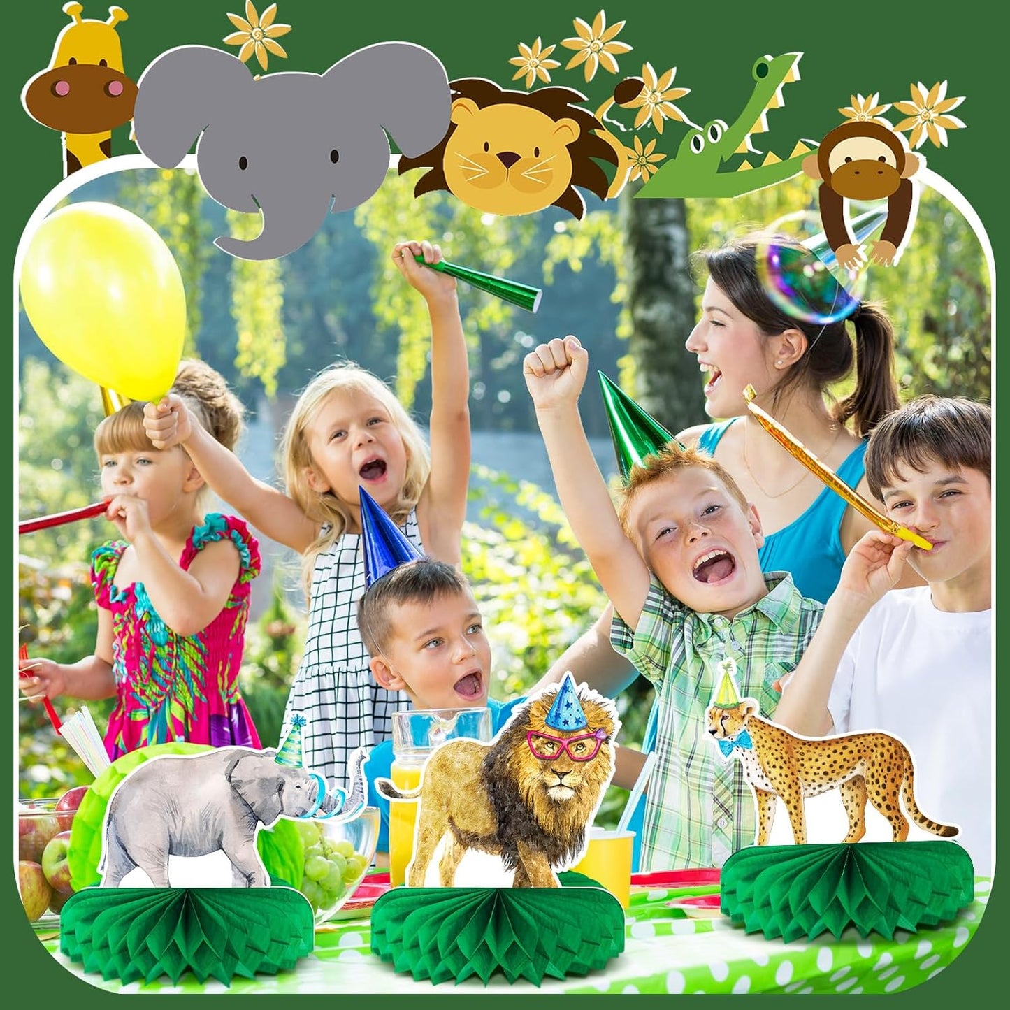 Yeaqee 12 Pcs Jungle Animals Honeycomb Centerpieces Safari Themed Birthday Party Supplies Wild Animals Jungle Party Decorations Baby Shower Table Decorations Centerpieces (Fresh Style)