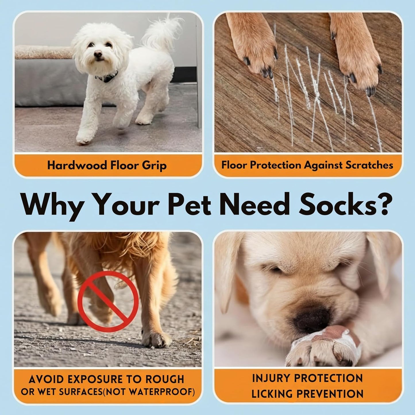 Double Sides Non-Slip Dog Socks to Prevent Licking Paws - Anti-Slip, Strong Traction for Paw Protector, Senior Dogs, Hardwood Floors, Dog Booties with Extra Thick Grippy Socks - Size Medium (4 Socks)