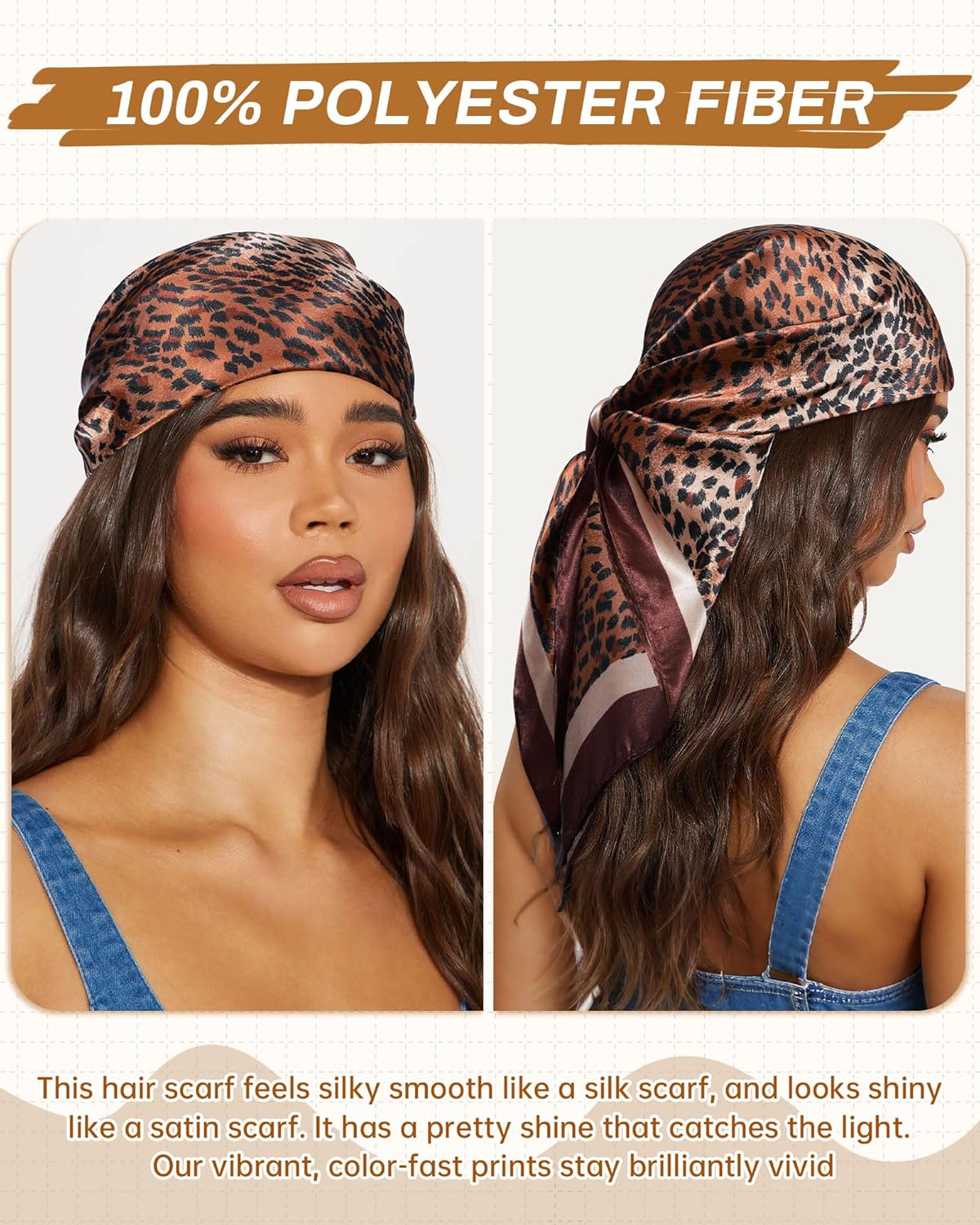 Mesovor 35” Square Head Scarf for Women, 3 Pack Like Silk Satin Headscarf Hair Neck Scarf Top Bandanas for Sleeping