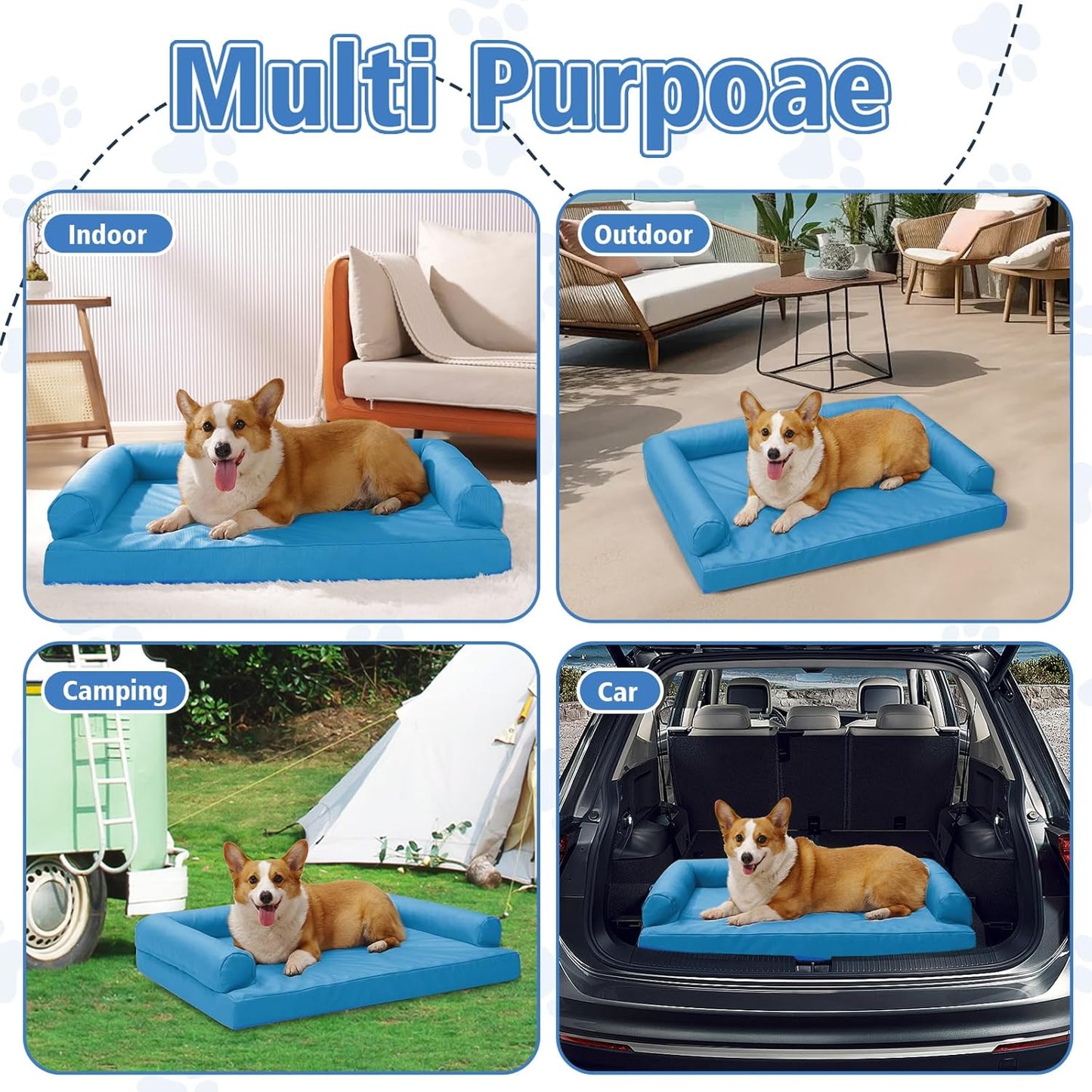 Indestructible Pet Couch Sofa - Orthopedic Memory Foam Dog Bed, Waterproof Washable Cover with Non-Slip Bottom & Durable Support for Medium Large Dogs, 42" x 30" Blue