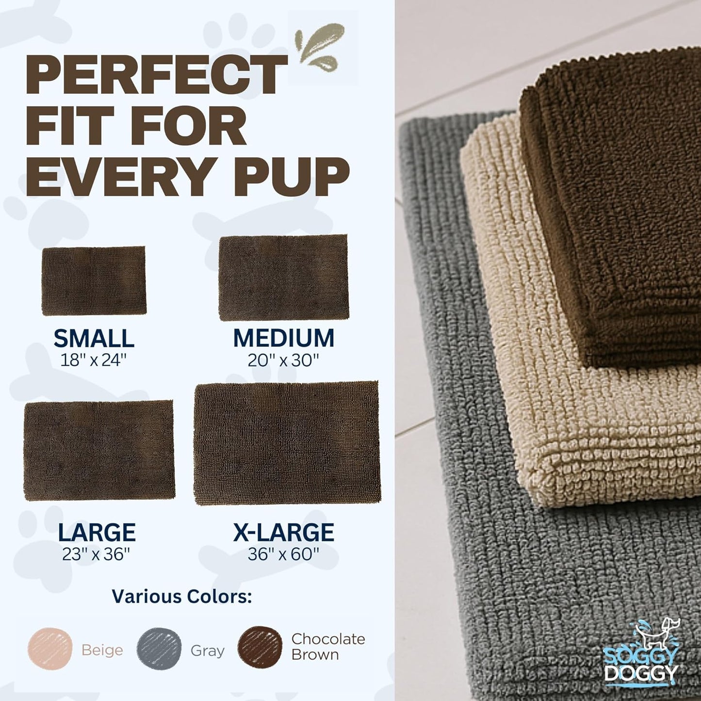 Soggy Doggy Crate Mate Dog Bed - Microfiber Chenille Mat, Travel Bed for Dog - Ultra-Absorbent Kennel Plush Pad (Chocolate Brown, Large 23” x 36”)