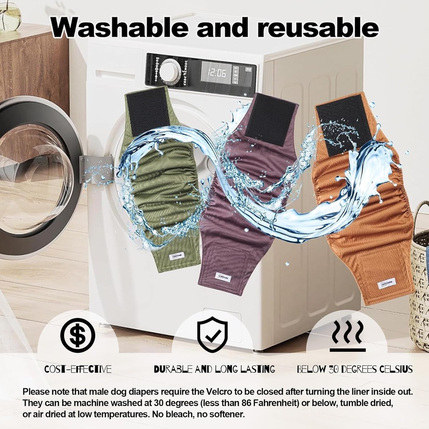 Washable Dog Diapers Male Reusable, Premium Belly Bands for Male Dogs Small, Pack of 3, High Absorbing Small Male Dog Pee Wraps for Doggie in Incontinence or Excitable Urination and Training(S)