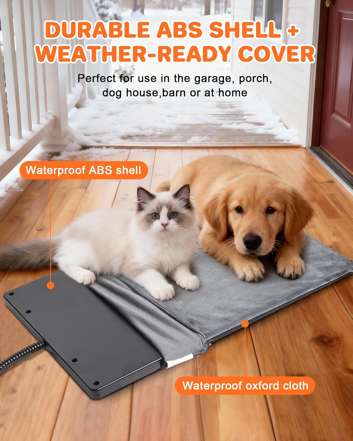 Roicaholy Pet Heating Pad - Waterproof Cat Heating Pad with Removable Cover for Outdoor Indoor Use, Continuous Heat, 15.7x11.8 in, 6ft Cord, 45W, Black