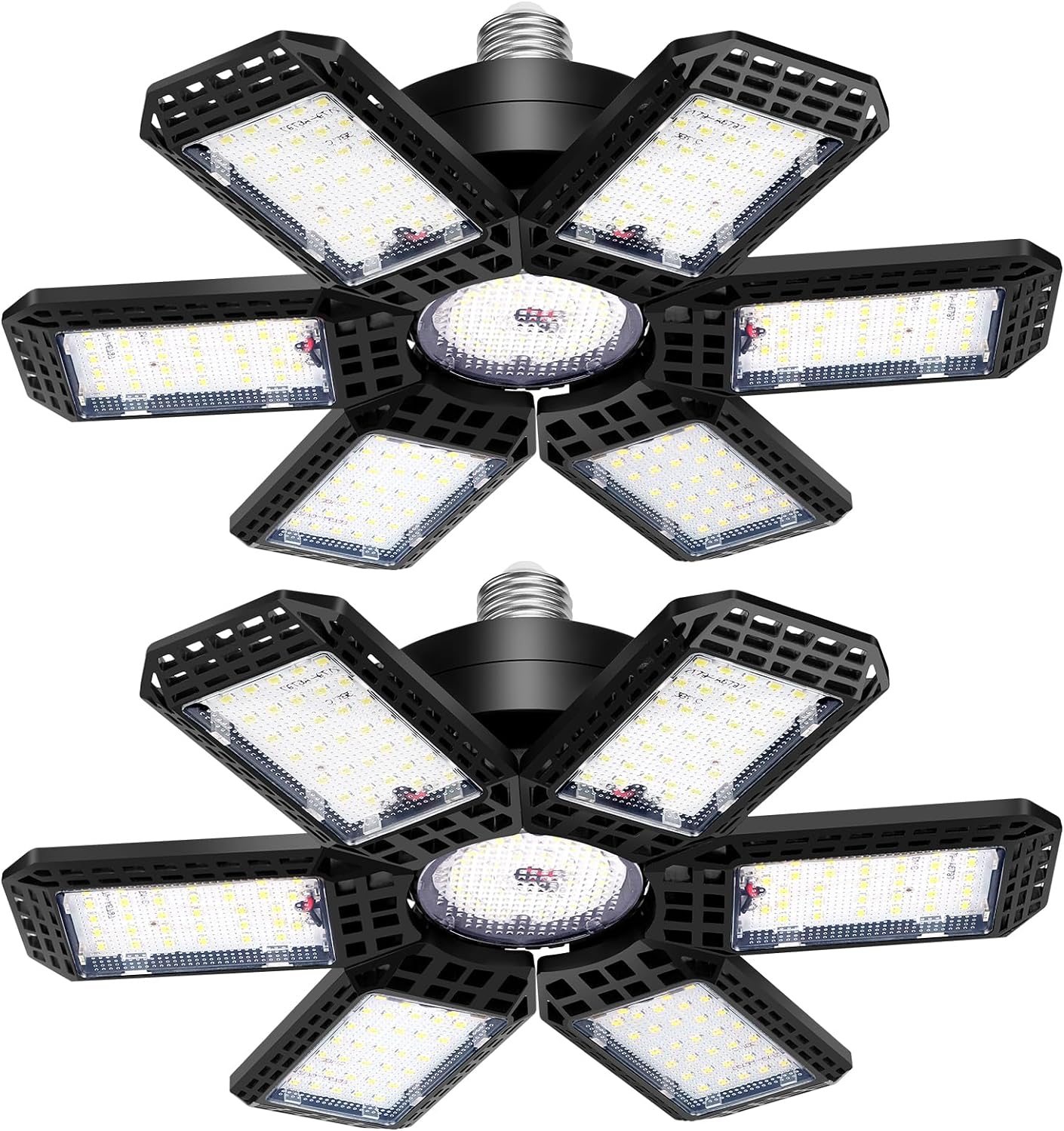 2 Pack Garage Lights, 200W 20000LM 6500K LED Shop Lights, Garage Light Ceiling Led with 6+1 Deformable Panels, Screw in E26/E27 Socket Bulb for Warehouse, Workshop, Basement, Barn Lighting