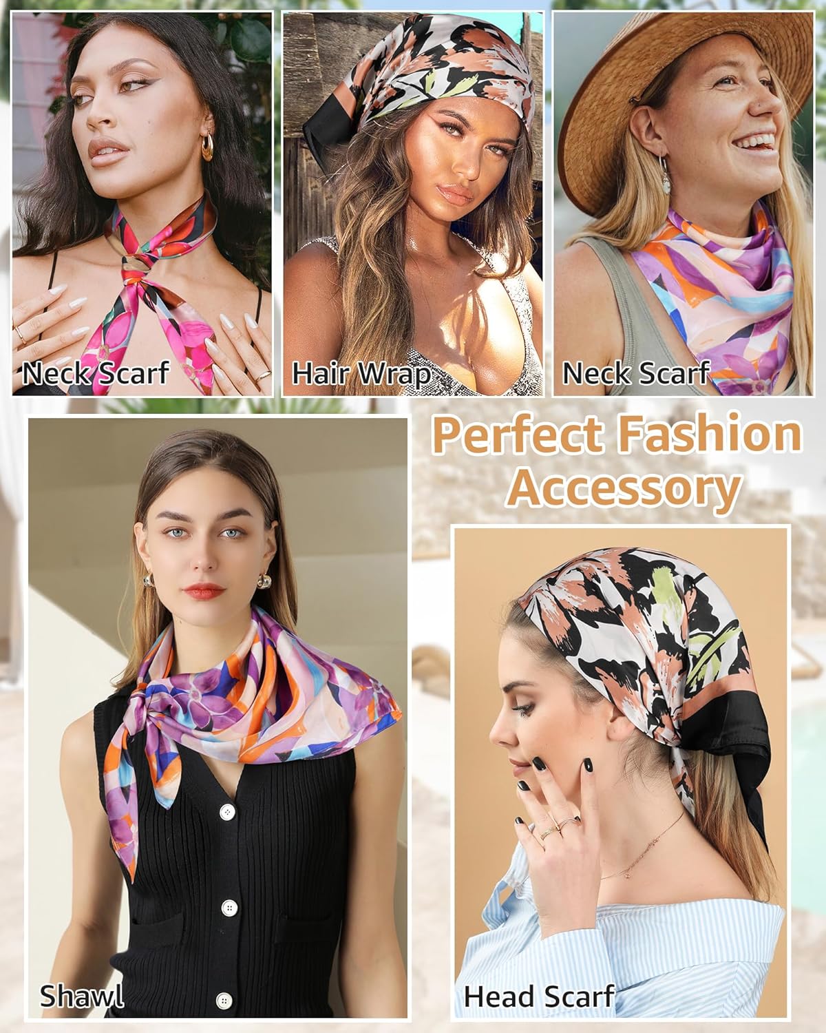 CHLINS 4 PCS 27.5 Inches Satin Head Scarf Silk Scarf for Women Lightweight Hair Bandanas Head Scarves Neck Scarf Hair Wrap