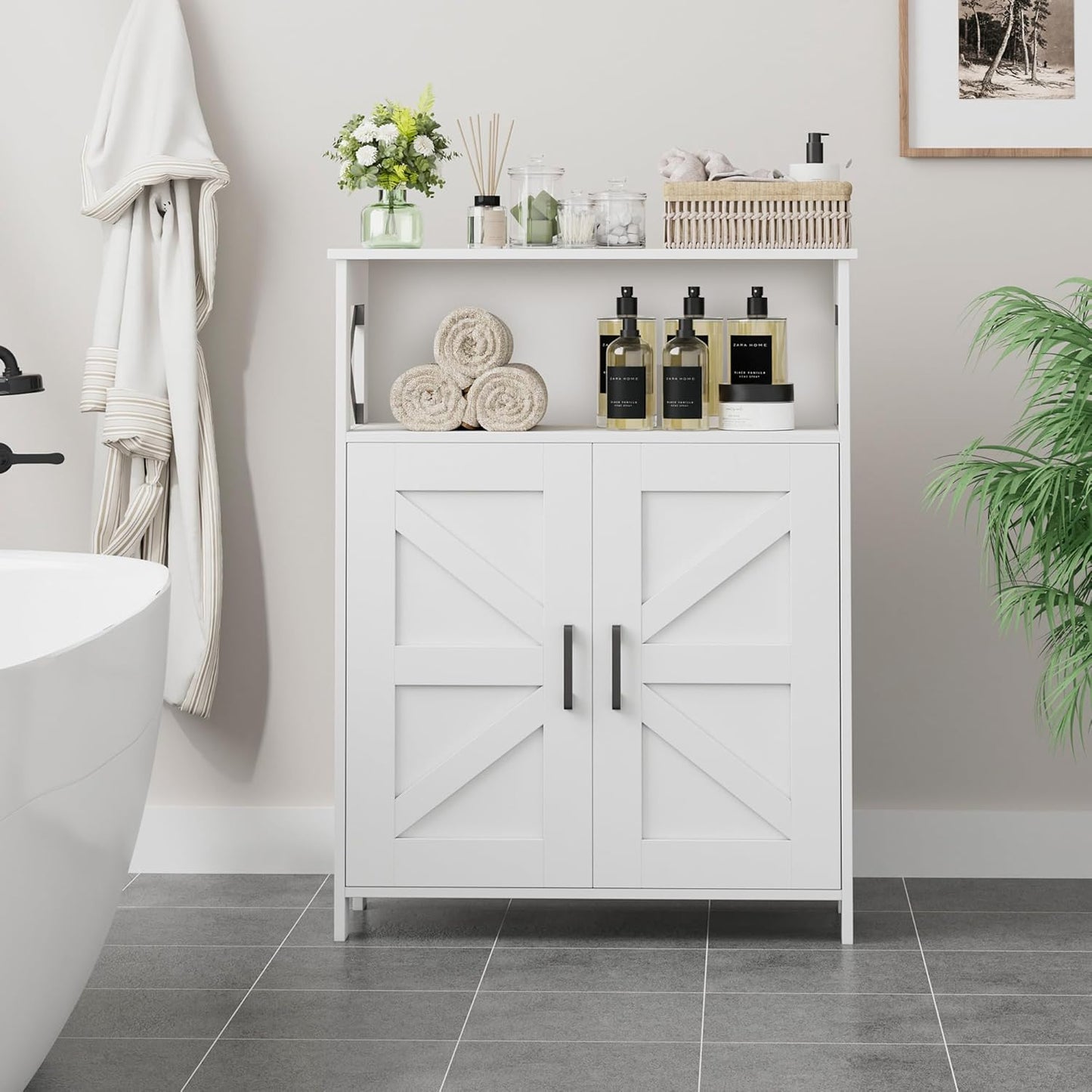 Homhedy Farmhouse Bathroom Storage Cabinet with 2 Doors, Toilet Paper Cabinet with Adjustable Shelves, Small Bathroom Cabinet for Kitchen/Laundry/Living Room, 11.8 x 23.6 x 31.5 Inches, White