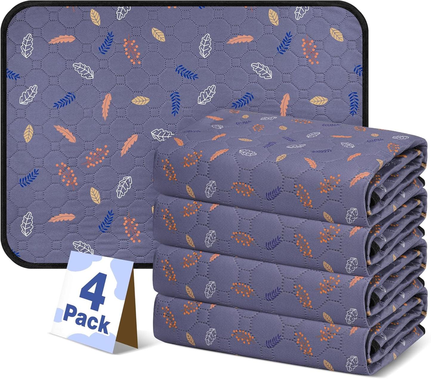 4'Pcs Washable Pee Pads, Reusable Puppy Pet Training Pads, Waterproof Dog Crate, Whelping Pad, Non-Slip Protects Against Urine Leakage Deep Grey Medium