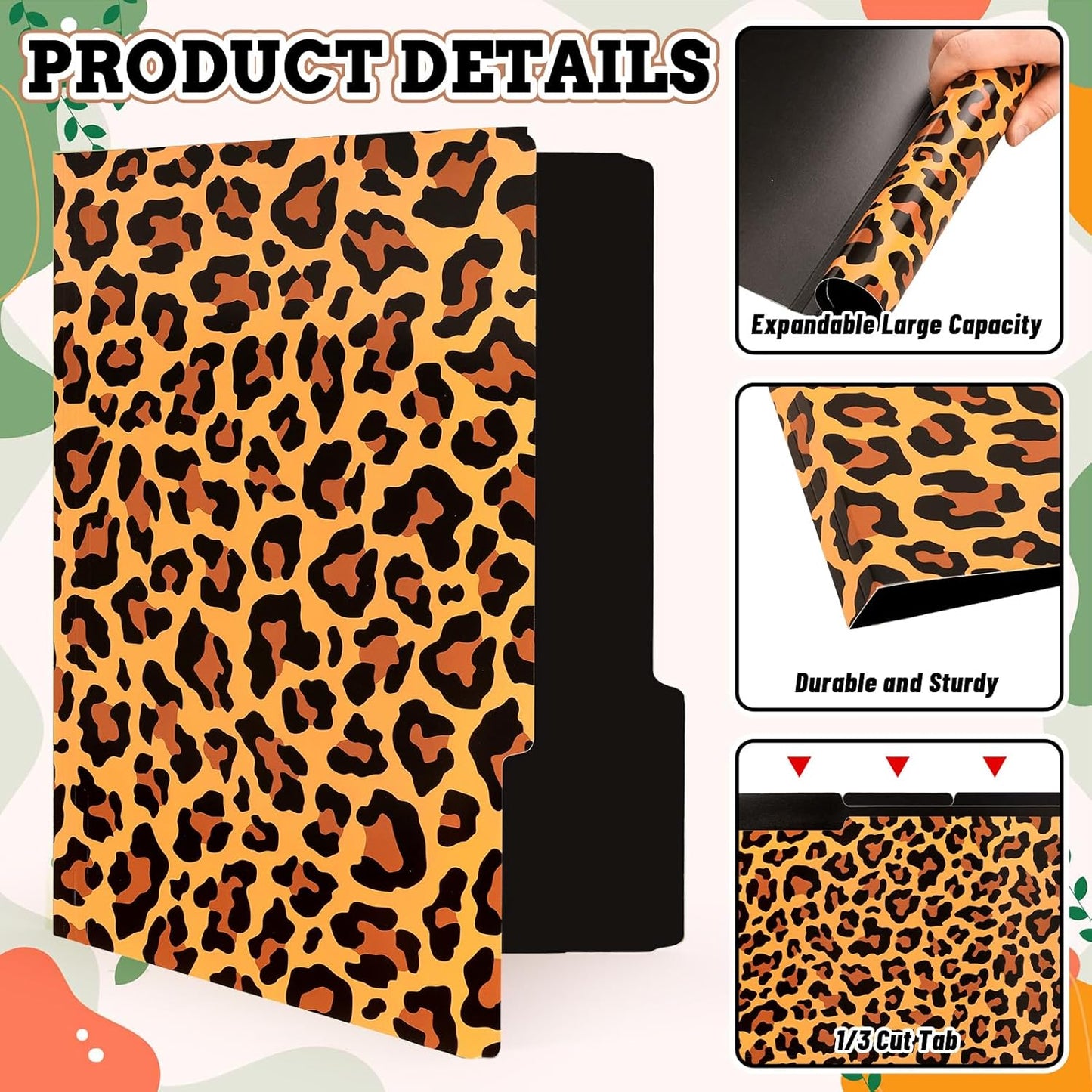 Whaline 24 Pack Animal Prints File Folders Letter Size Safari Leopard Zebra Tiger Giraffe File Pockets with 1/3 Cut Tab for Home Office Classroom Supplies, 8.9 x 11.6 Inch