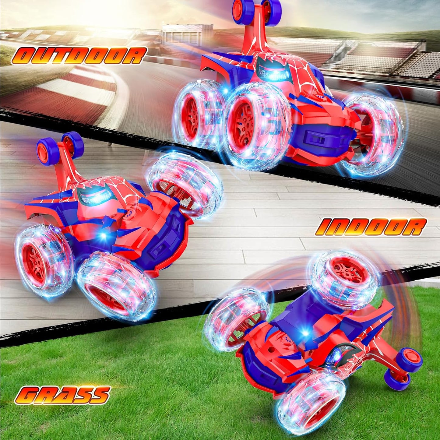 Remote Control Car Stunt RC Cars 360° Rotating with 2.4GHz Rechargeable Wheel Lights Toys Car Gift for Boys 3 4 5 6 7 8 9 10 11 12 (Red)