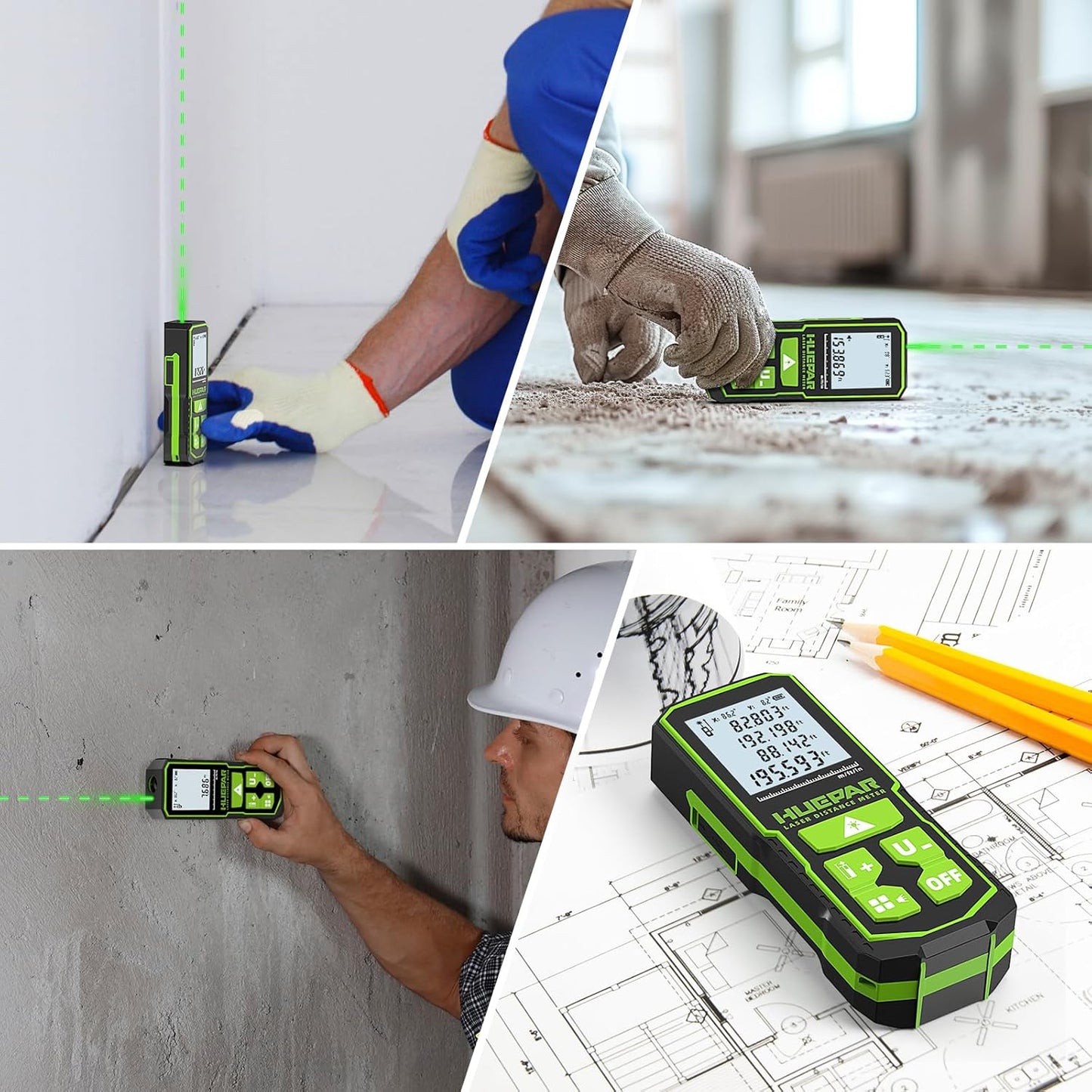 393FT Professional Green Laser Measuring Tool with Angle Sensor, Huepar 1/16in Accuracy Laser Distance Measurement Tool, Digital Laser Room Measuring Device, Laser Distance Meters