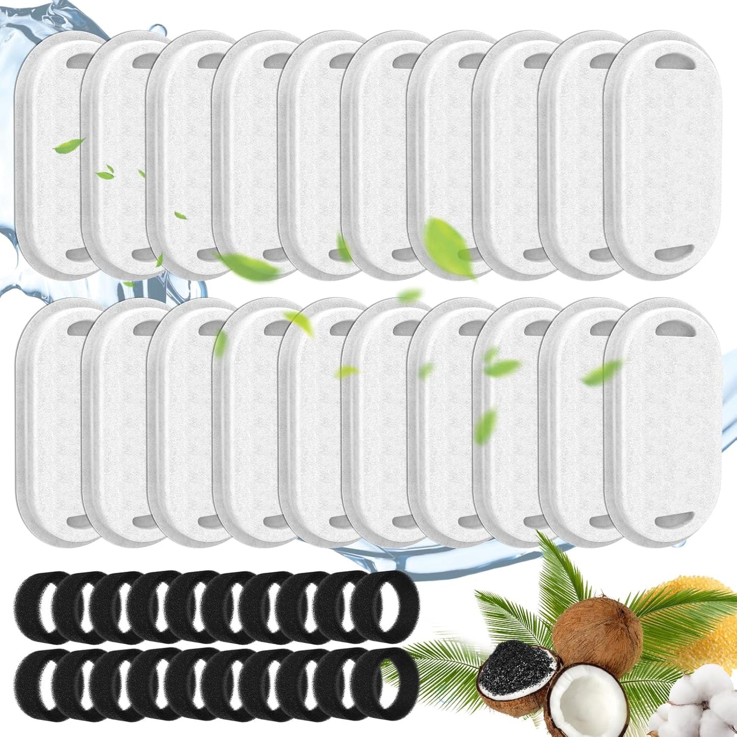 40 Packs for Cat Water Fountain Filters Replacement,Compatible with Tomxcute Cat Fountain Filter for 67oz/2L&108oz/3.2L Dog Water Dispenser (20 Replacement Water Filters & 20 Pre-Filter Sponges)