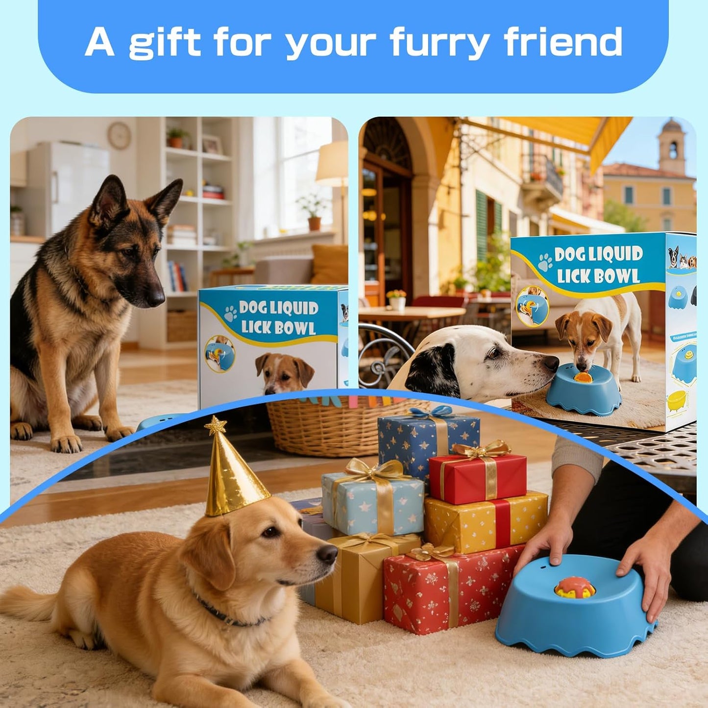 Slow Feeder Dog Bowls Interactive Dog Licking Toy & Lick Bowl for Dogs, Large Capacity Non-Slip Dog Lick Bowl for All Dogs (Blue)