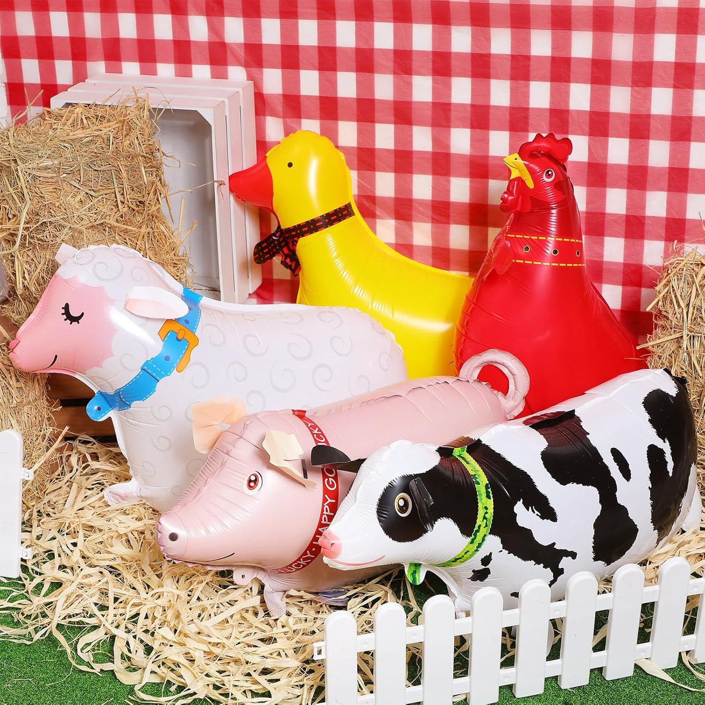 6 Pcs Adopt a Farm Animal Farm Birthday Party Include 5 Walking Animals Balloons and Raffia Grass for Adopt a Animal Birthday Party Supplies Baby Shower Photography