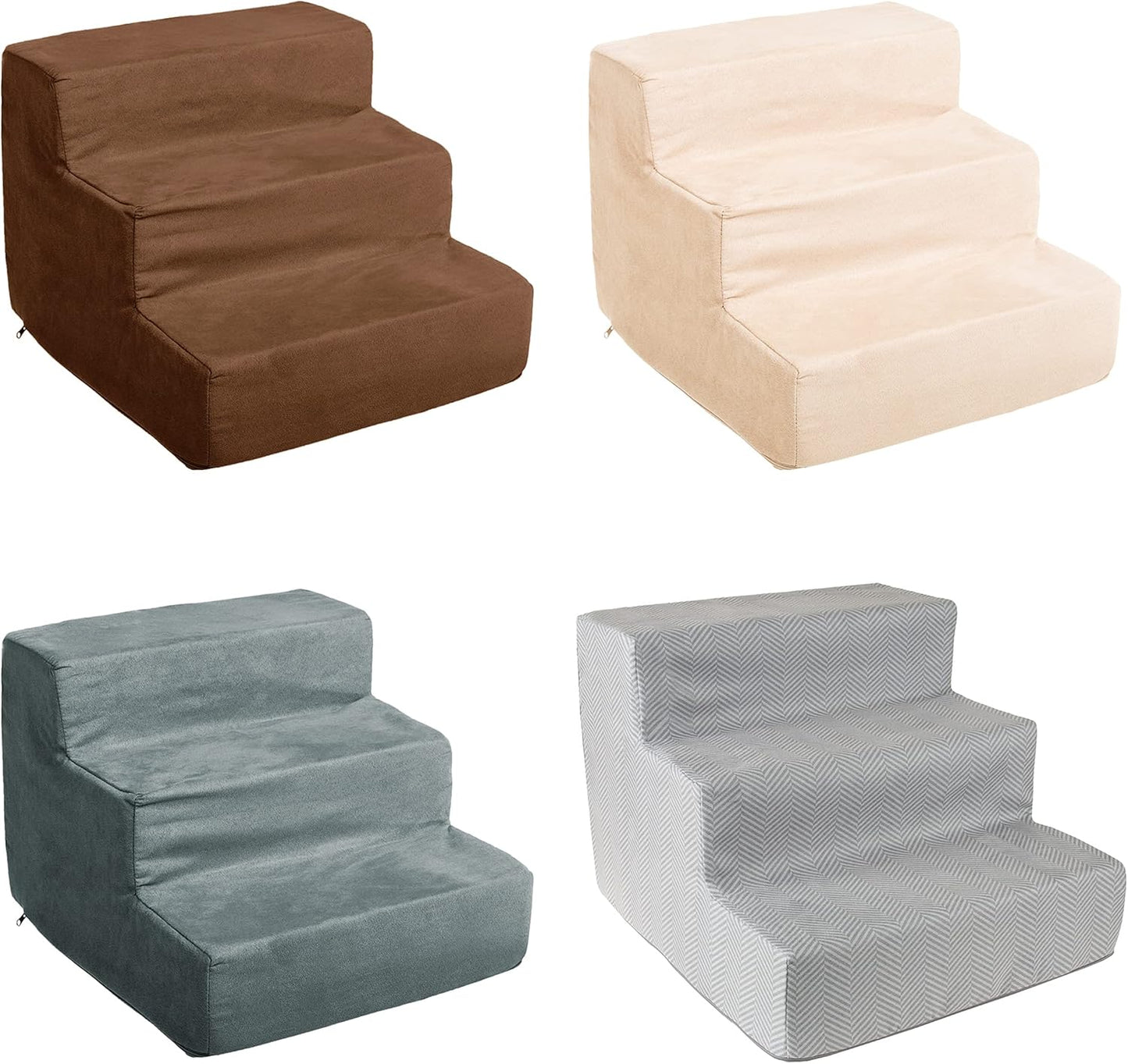 Dog Stairs for Small Dogs - 3-Step Dog Steps for High Bed and Couch - Pet Stairs with Nonslip Bottom, High-Density Foam, and Removable Washable Cover - Cat and Dog Furniture by PETMAKER (Light Gray)