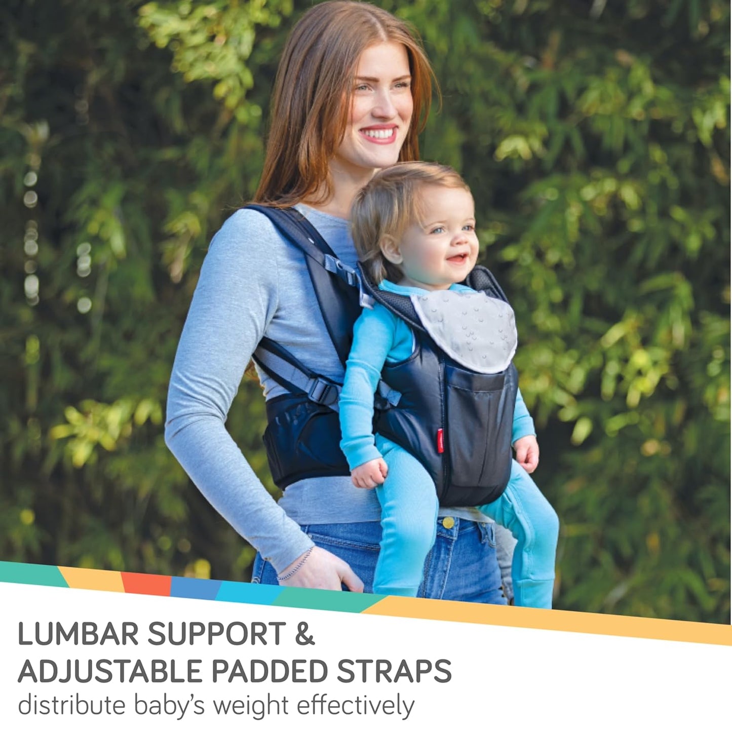 Nuby Deluxe Baby Carrier: Newborn to Toddler with Lumbar Support for 7.7-32.8 lb. (3.5-14.9 kg) | Lightweight Breathable Mesh Fabric | Bonus Teether | Removeable Baby Drool Bib | Color: Grey