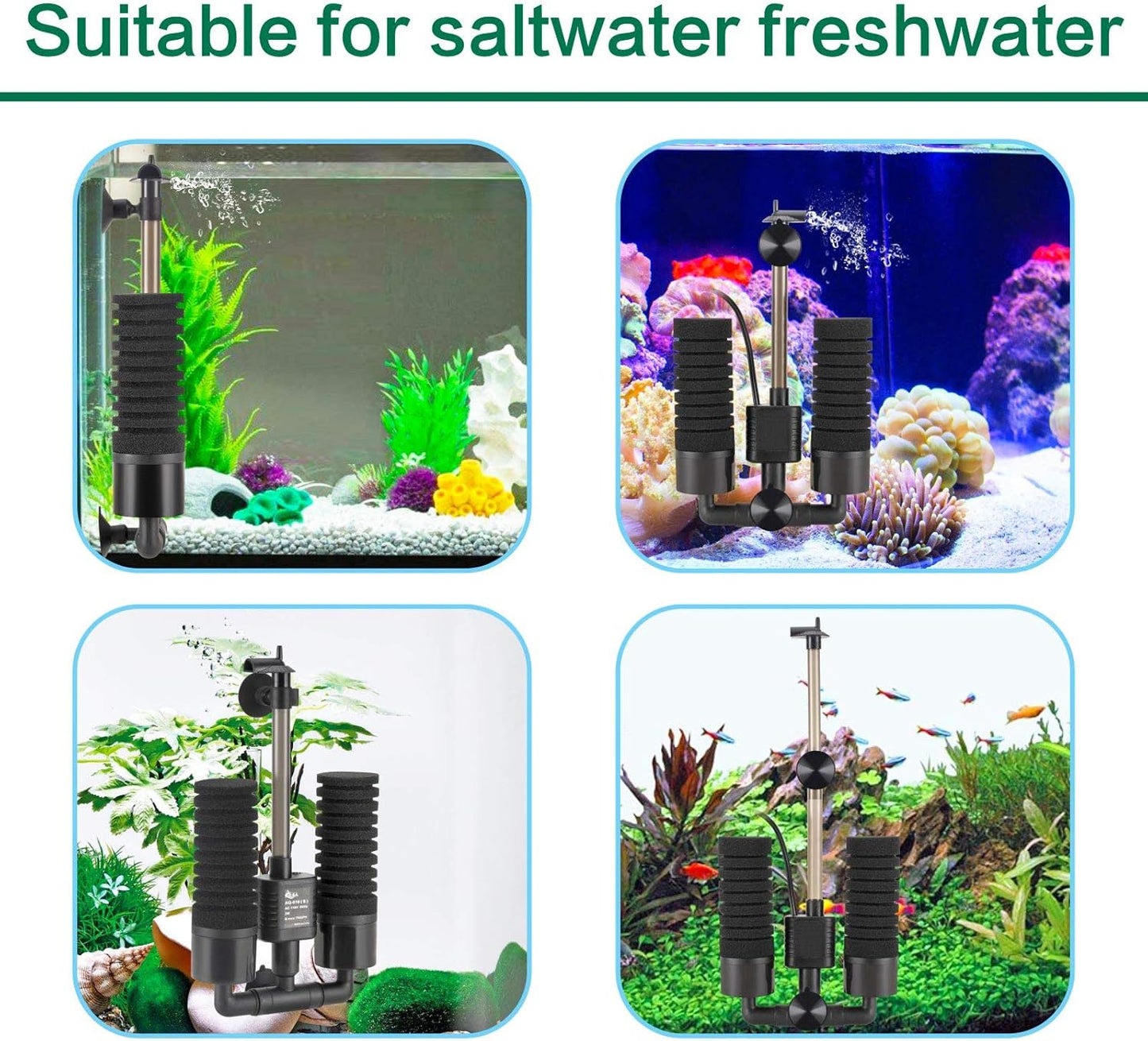 AQQA Aquarium Electric Power Sponge Filter,3W/5W Silence Submersible Foam Filter,Sponges Bio Ceramic Media Balls Double Filter for Saltwater Freshwater Fish Tank (S)
