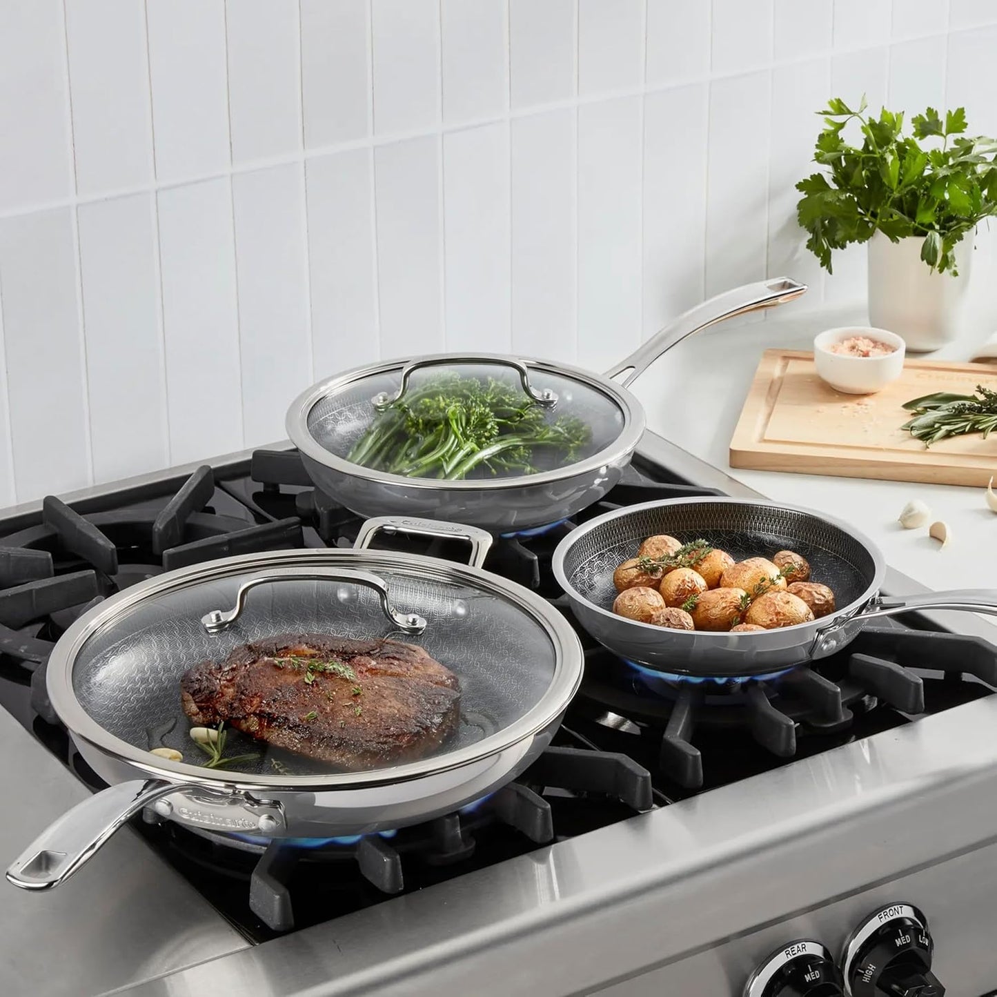 Cuisinart FusionPlus Hybrid Nonstick Stainless Steel Cookware Set, 5-Piece Skillet Cooking Set with PFAS-Free PURELYSEAR Ceramic Non Stick Technology, Scratch Proof, Cool Grip Handles, Dishwasher Safe