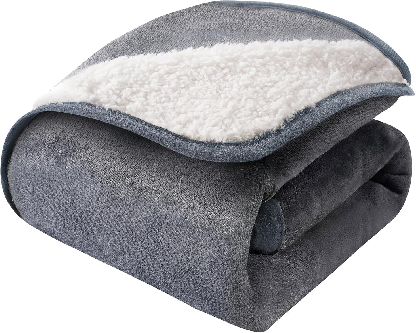 Sunheir Waterproof Blanket for Bed, Reversible Sherpa Fleece & Flannel Pet Blanket, Leakproof Spill-Proof Dog Blanket for Couch, Furniture Protector, Travel, Camping, 25"X35", Grey