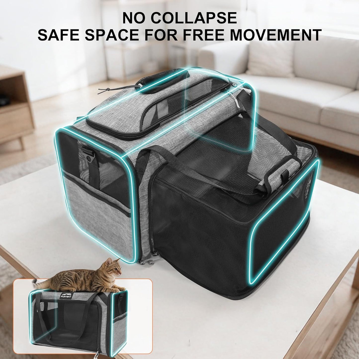 Cat Carrier, Airline Approved Dog Carrier with Top and Side Expansion, 360° Ventilation Soft-Sided Cat Carrier with Safety Leash, Foldable Travel Carrier for Small Cats and Dogs,Grey