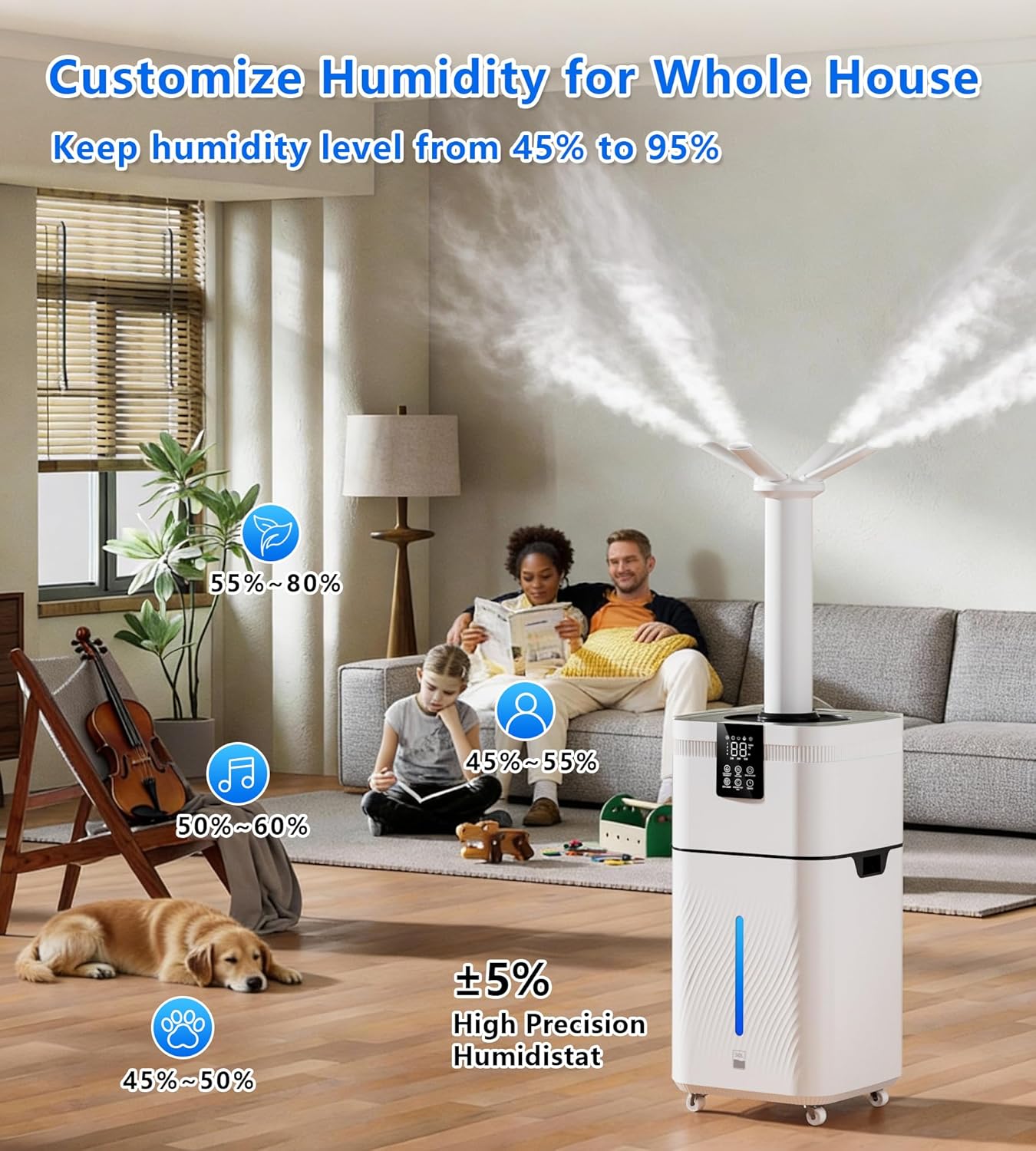 30L/7.93Gal Commercial Humidifier for Large Room 4200 sq ft, 3000mL/H Whole House Humidifiers with Supersized Cool Mist,Quiet Humidifiers for Bedroom, Home,Office, Plants, Warehouse