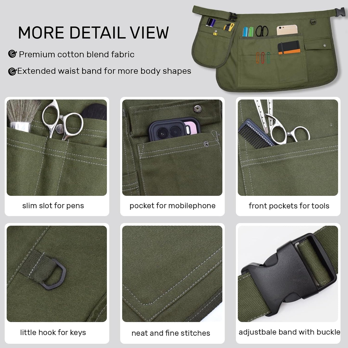 Molaxhome Waist Tool Apron with Multi-Pocket Waitress Server Apron with Adjustable Belt Gardening Aprons