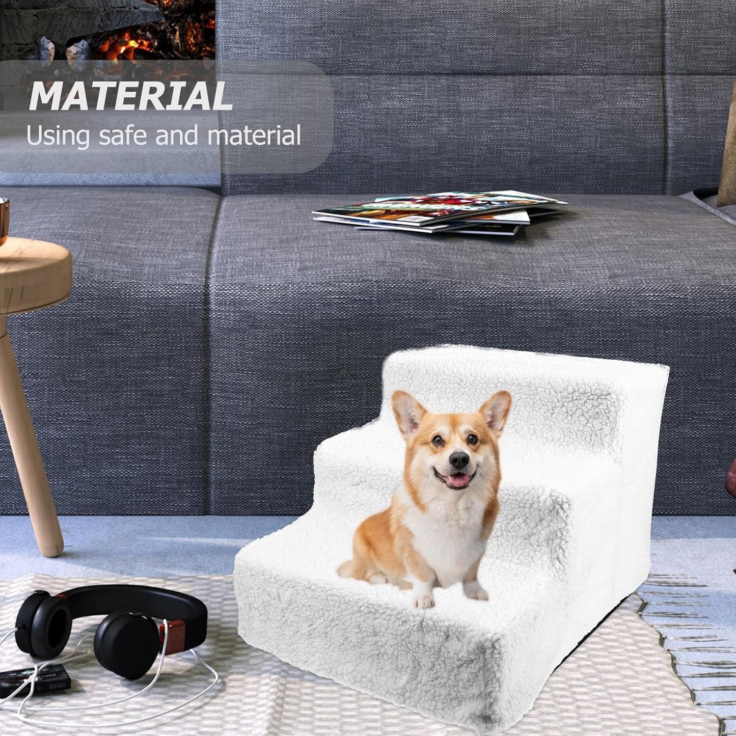 Pet Step Ladder Non-Slip White Modular Pet Stairs Ramp for Small Dogs and Cats Indoor Climbing Platform for Sofa and Bed
