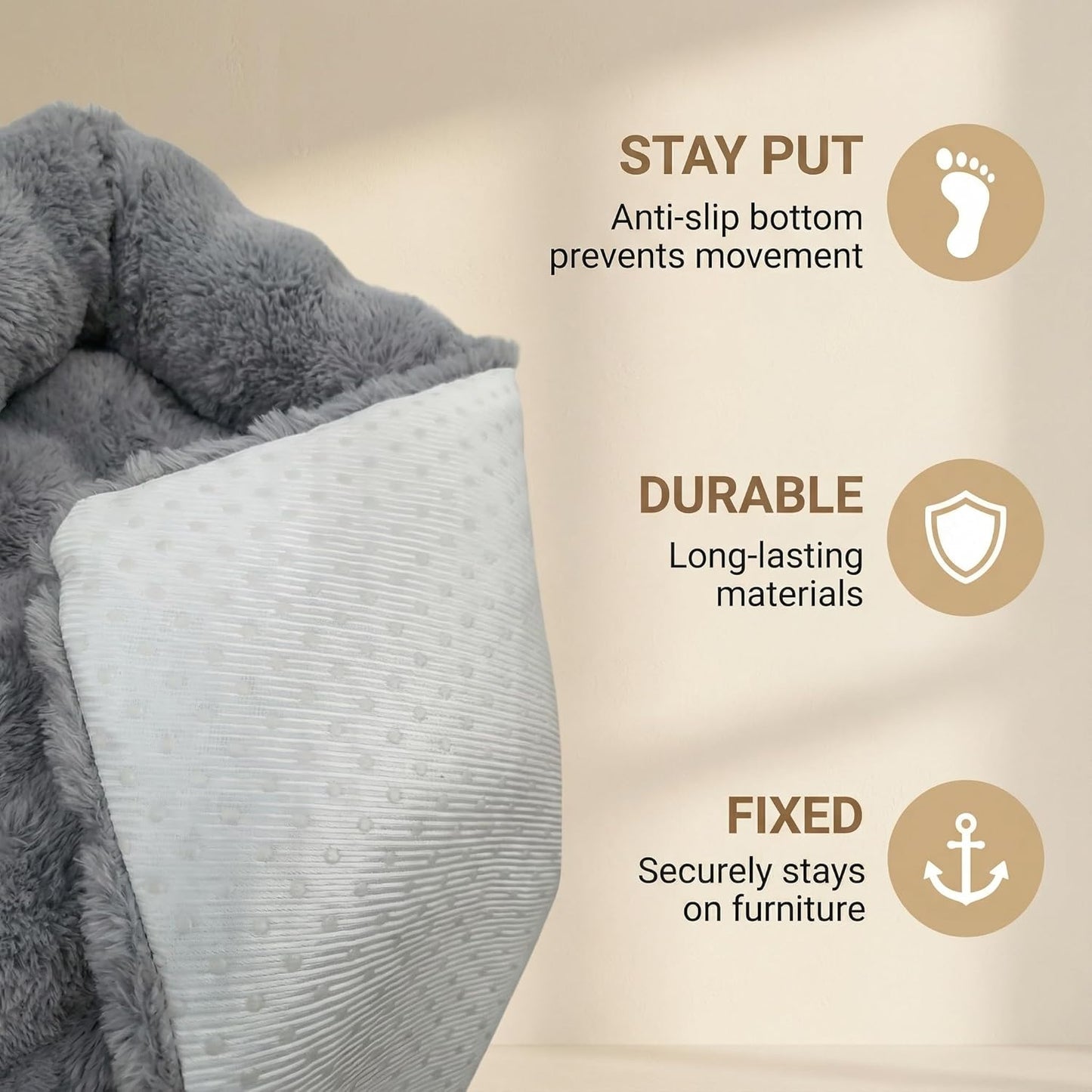 Calming Dog Bed for Couch, 29.5 x 29.5 inch Removable Couch Cover for Dogs Washable, Non-Slip Fluffy Plush Dog Sofa Mat for Furniture Protector (Grey)