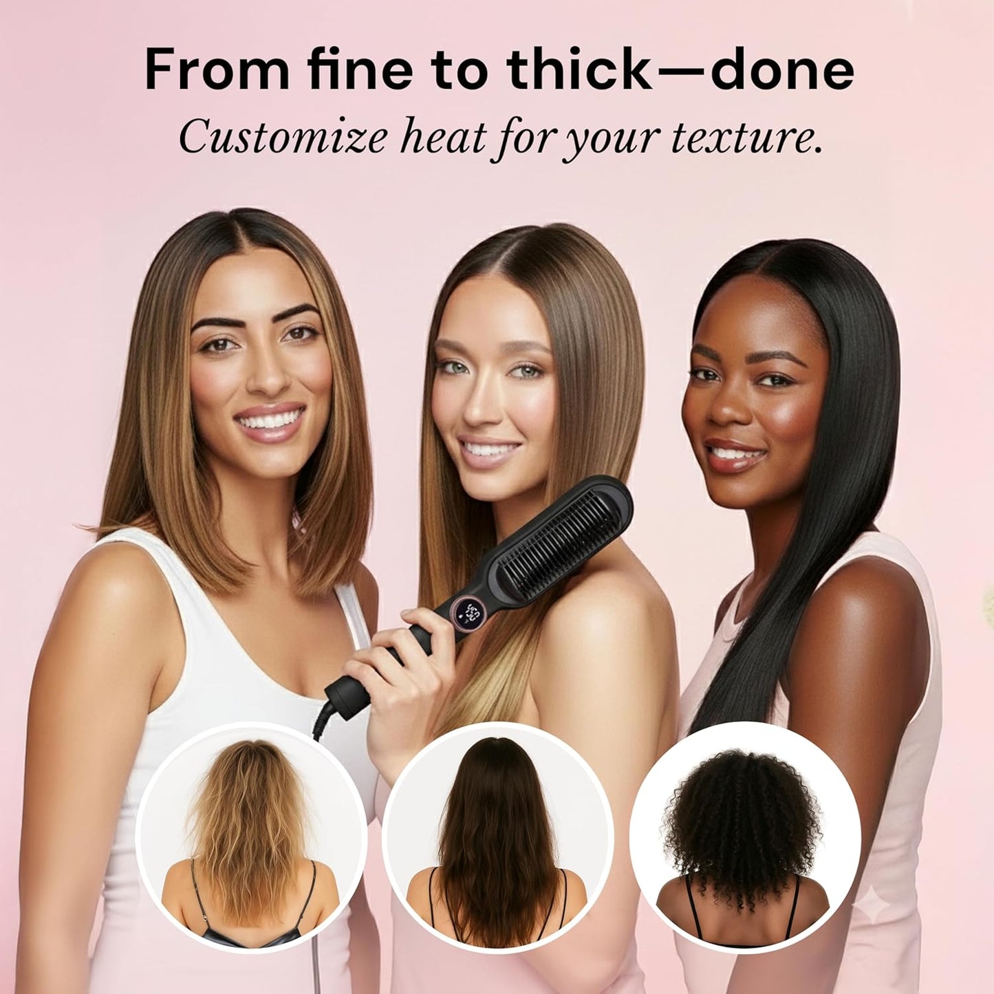 L'ANGE HAIR Smooth It 2-in-1 Hair Straightener Brush with Digital Temperature Dial Up to 450°F | Frizz Control Straightening Comb | Quick Styling Hot Brush for All Hair Types | Auto Shut-Off | Black
