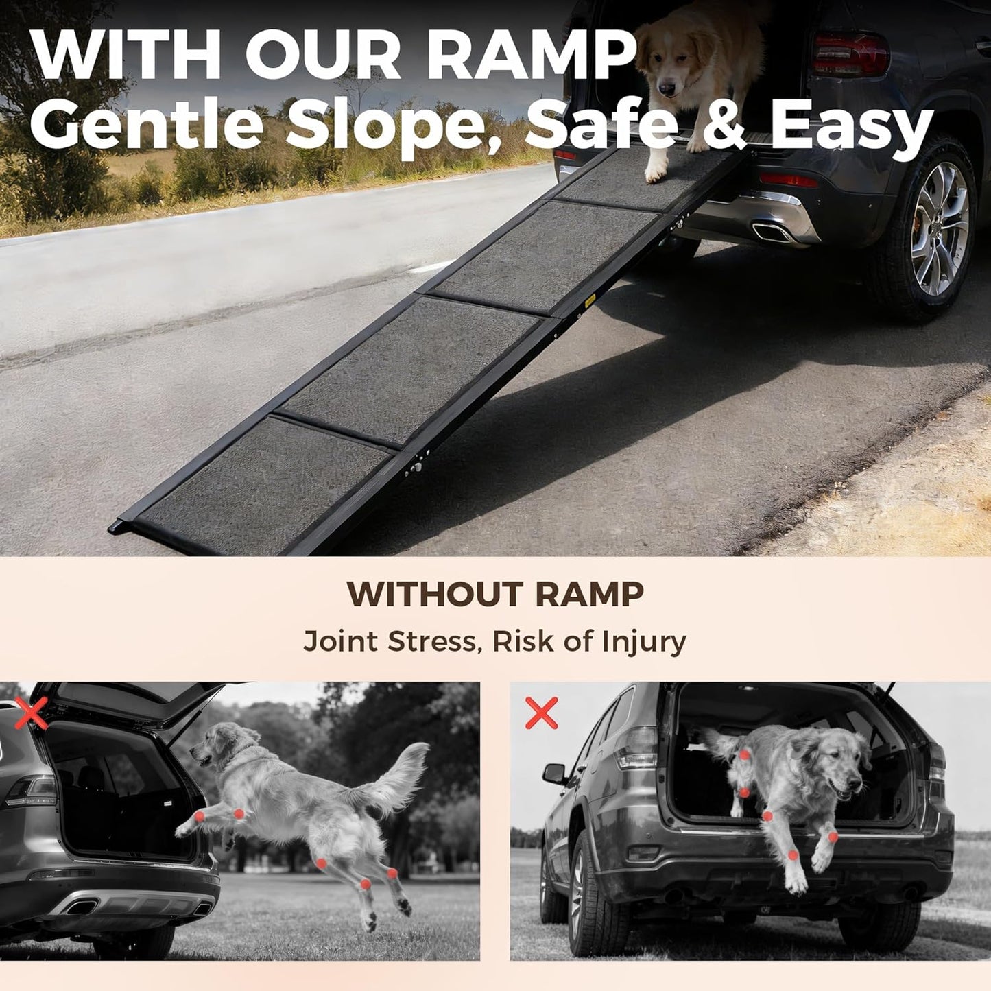 Dog Ramp for Car, 71" Extra-Long & 20" Wide Folding Pet Ramp for SUV & Truck, Heavy-Duty 250 lbs Support, Non-Slip Traction Surface, Portable Pet Ramp for Medium & Large Dogs