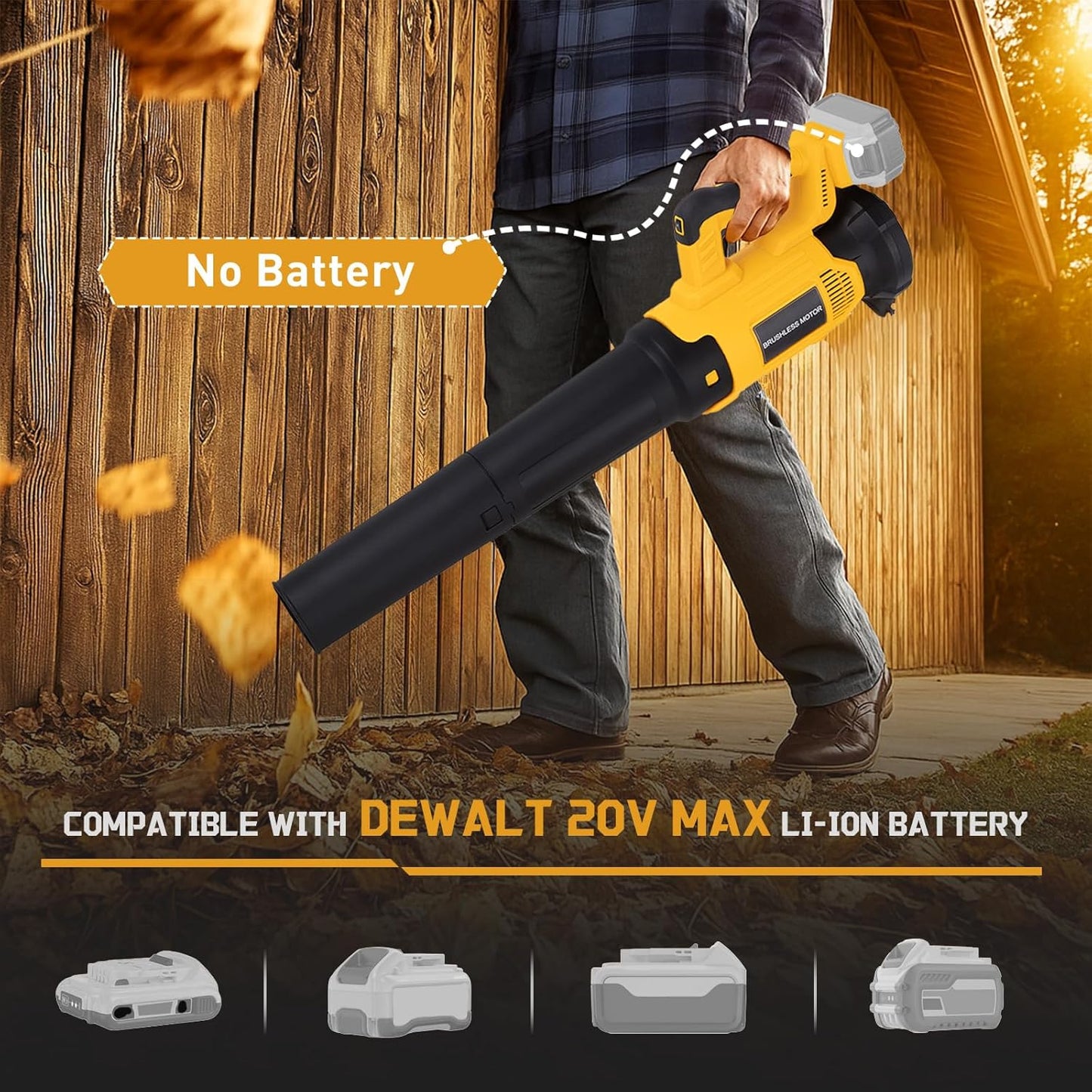 Cordless Leaf Blower Fit for Dewalt, 650 CFM Electric Leaf Blower, with Brushless Motor Built-in Protection Device, Variable Speed, Turbo Mode, for Driveway Lawn Care, Yard, Snow(NO Battery)