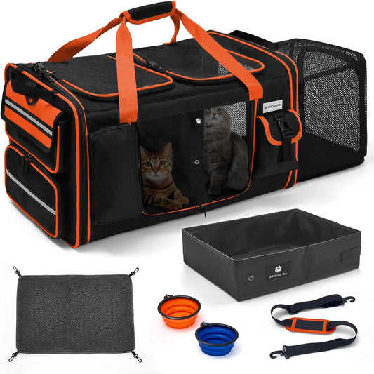 Expandable Extra Large Cat Carrier for 2 Cats with Litter Box for Kitten, Large Cat Small Dog Pet - Collapsible Double Cat Large Pet Carrier for Car Travel Outdoor Camping