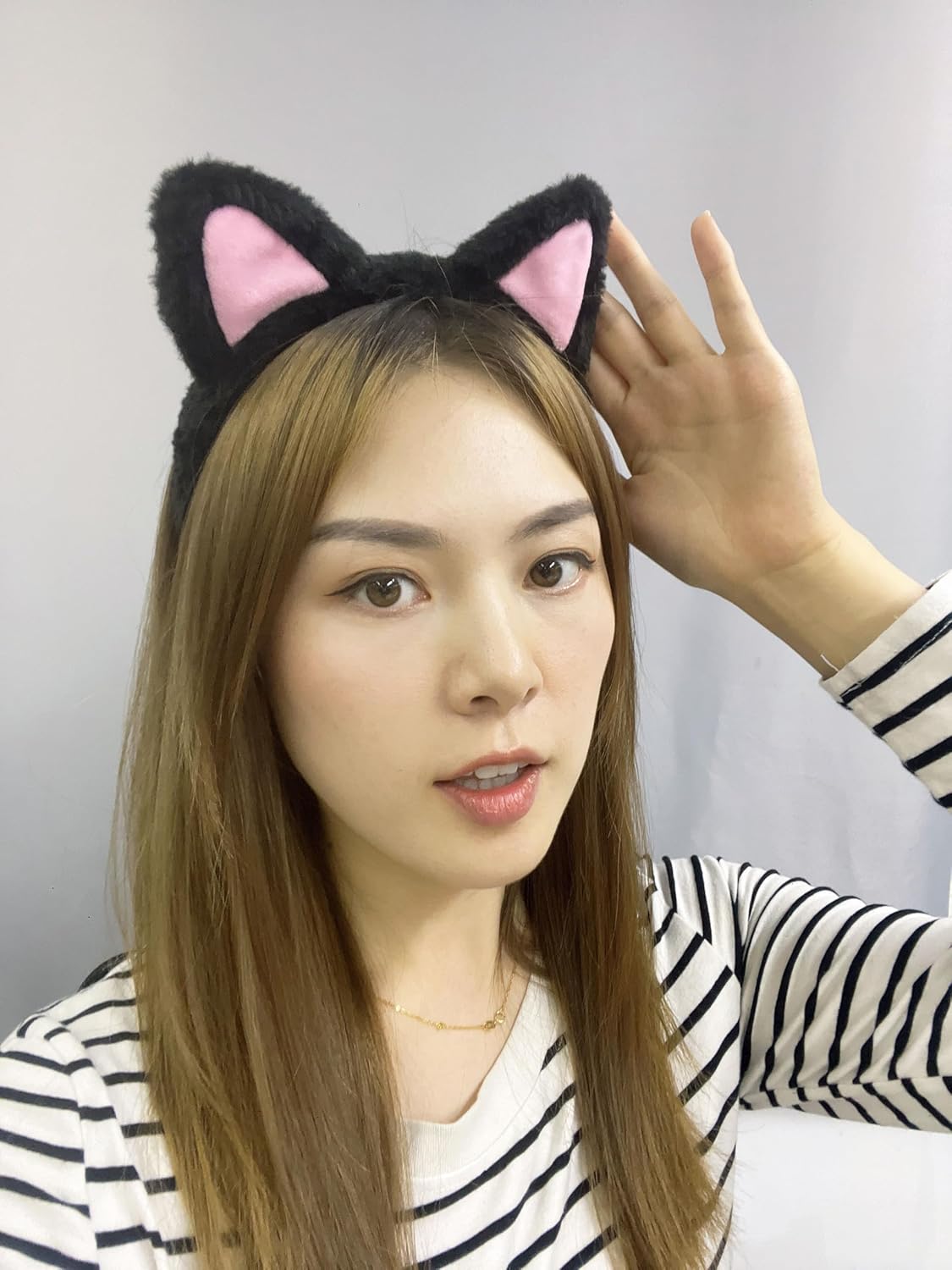 Cat Ears Headband 2‑Pack – Plush Fuzzy Headbands for Cosplay, Makeup, Yoga, Spa & Photo Props — One Size Fits Most