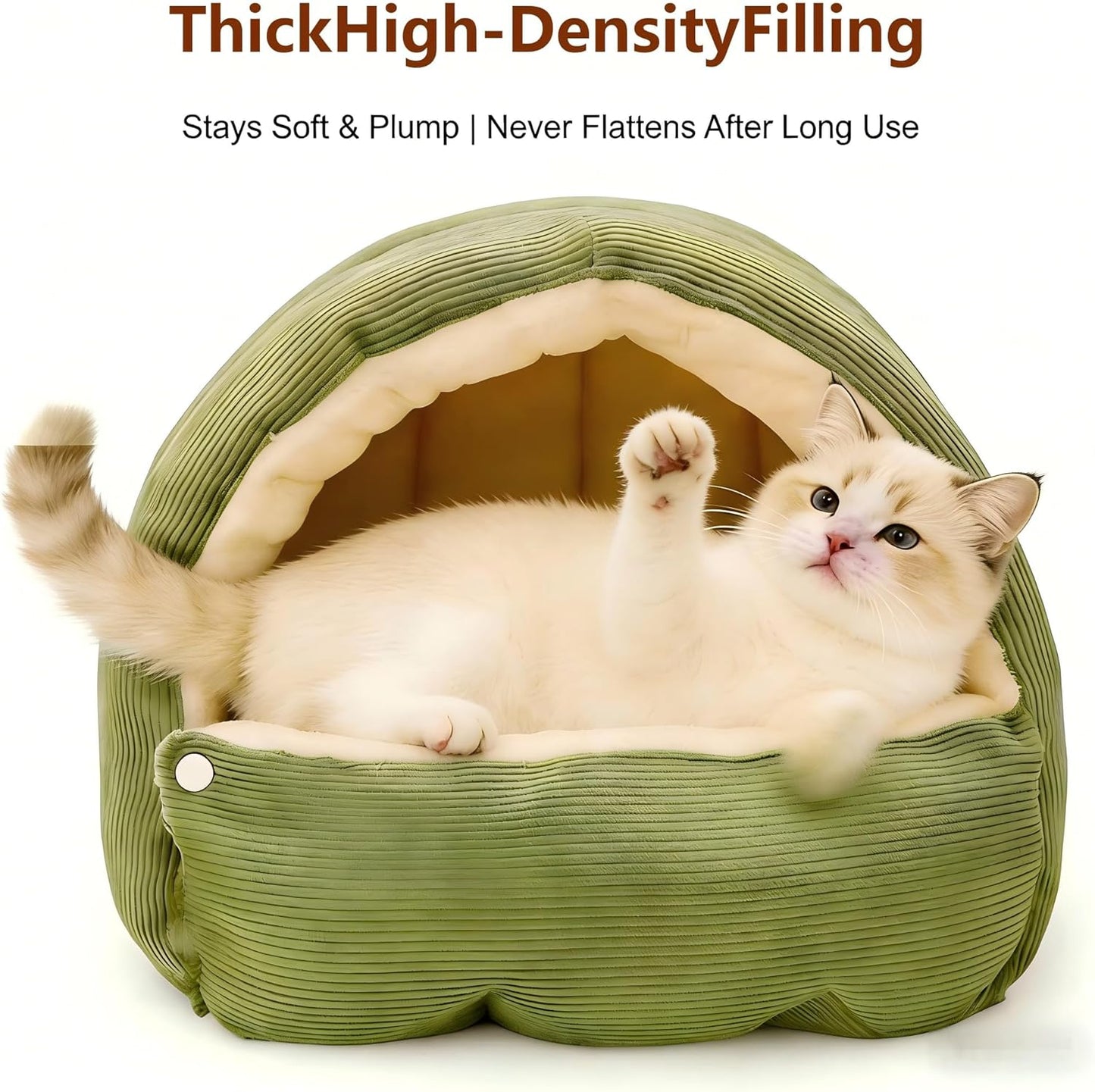 Cat Cave Bed with Hood - Indoor Cat Bed for Cats, Soft Cat Sleeping Bag, Pet Cave for Cats, Detachable Design (Green, 22 inch)