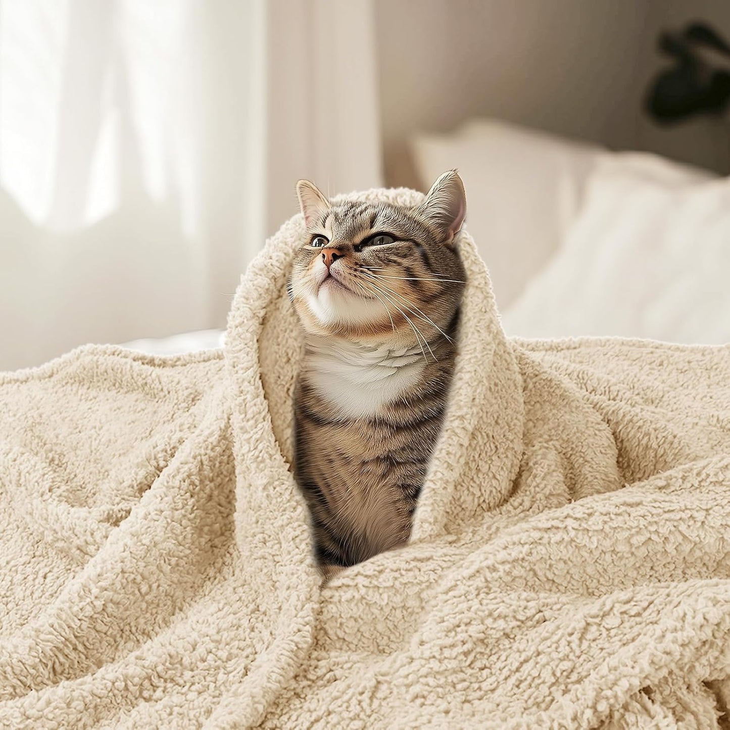 Luciphia Premium Fleece Pet Blanket for Small Medium Dogs Puppy Soft Sherpa Calming Cat Throw Blankets(Beige,41x31 inches)