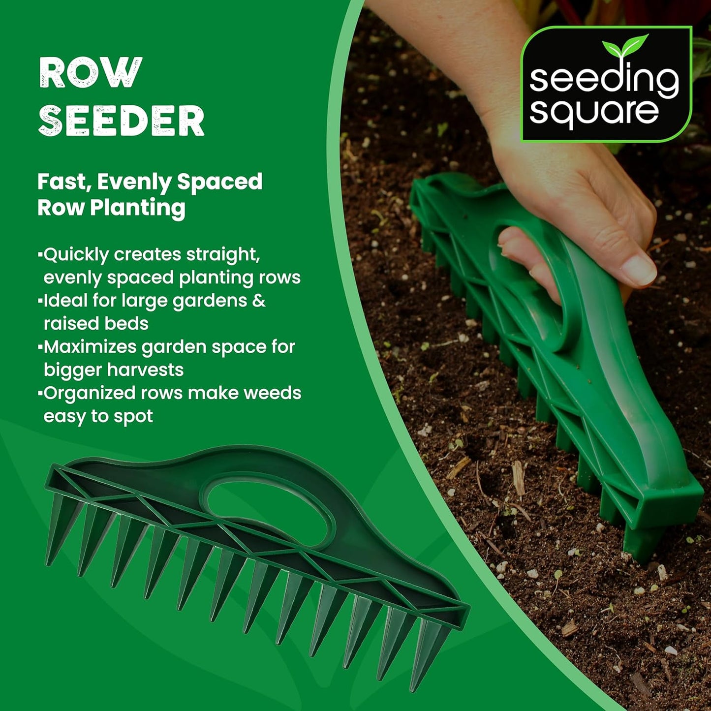 The Row Seeder by Seeding Square – Handheld Garden Tool for Precise Seed & Seedling Spacing in Rows & Seed Trays – for Vegetables, Flowers & Herbs. Durable & Ergonomic
