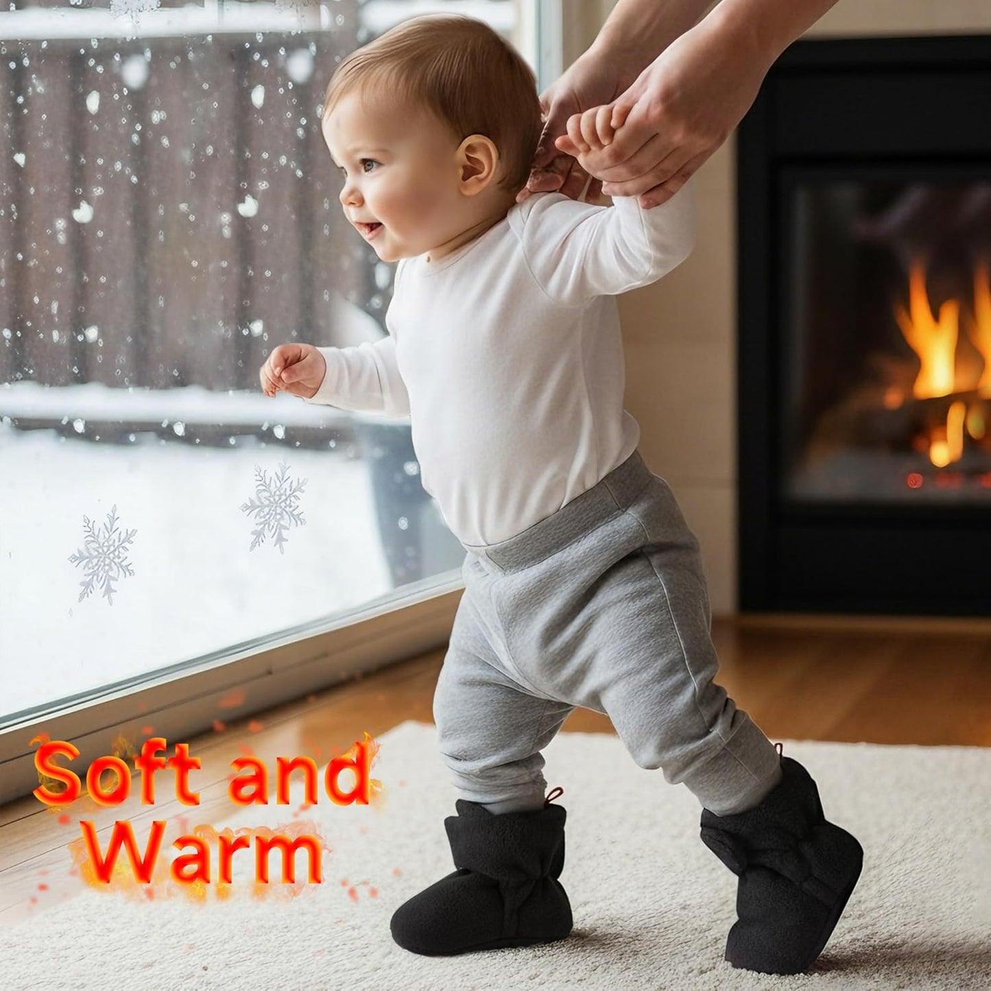 Baby Fleece Booties Newborn Unisex Booties Non-Slip Newborn Infant First Walkers Warm Shoes House Slippers for Baby Boys & Baby Girls Toddlers