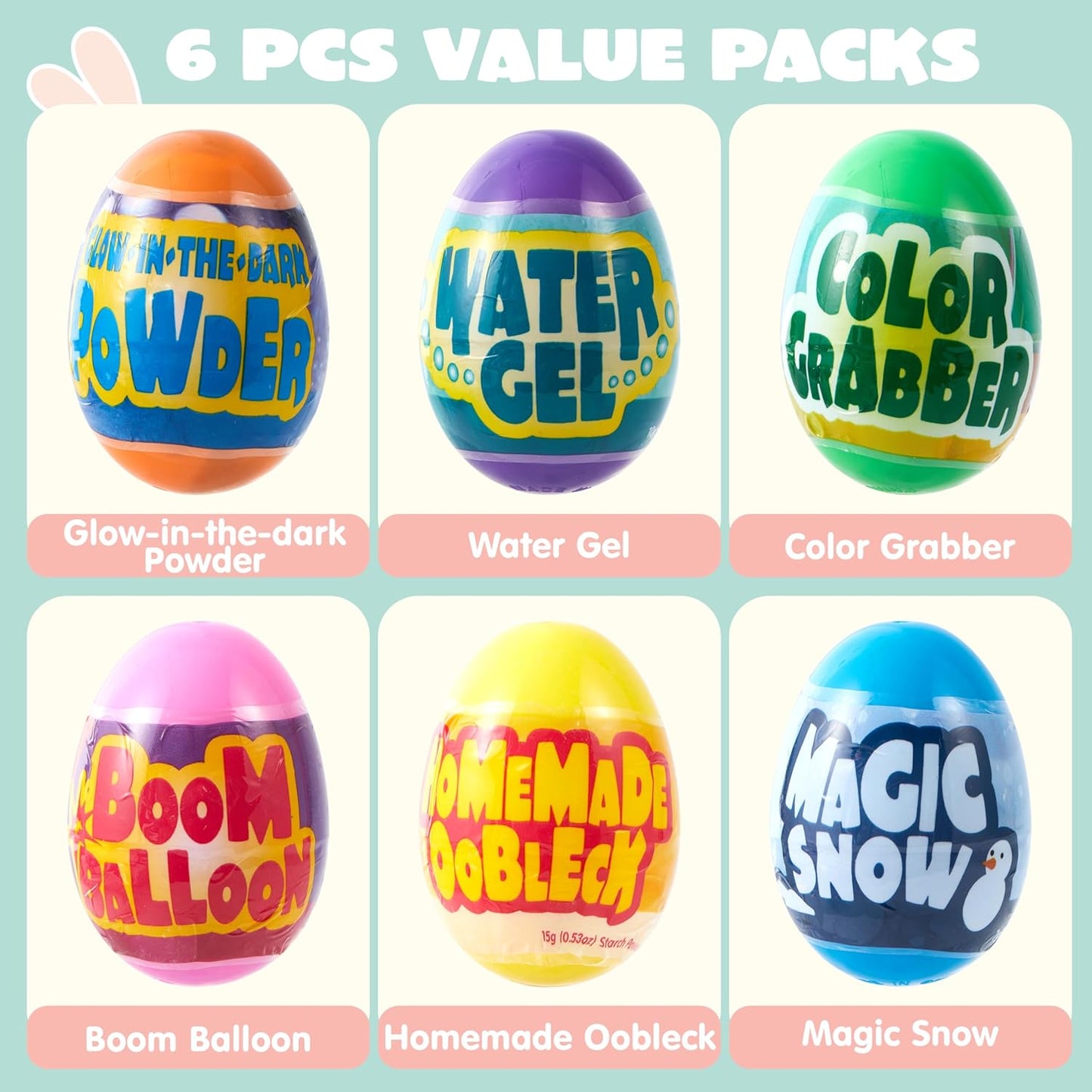 JOYIN 6pcs Prefilled Easter Eggs with Toys, Plastic Eggs with Science Experiment, Basket Stuffers for Boys & Girls, Easter Theme Party Favors