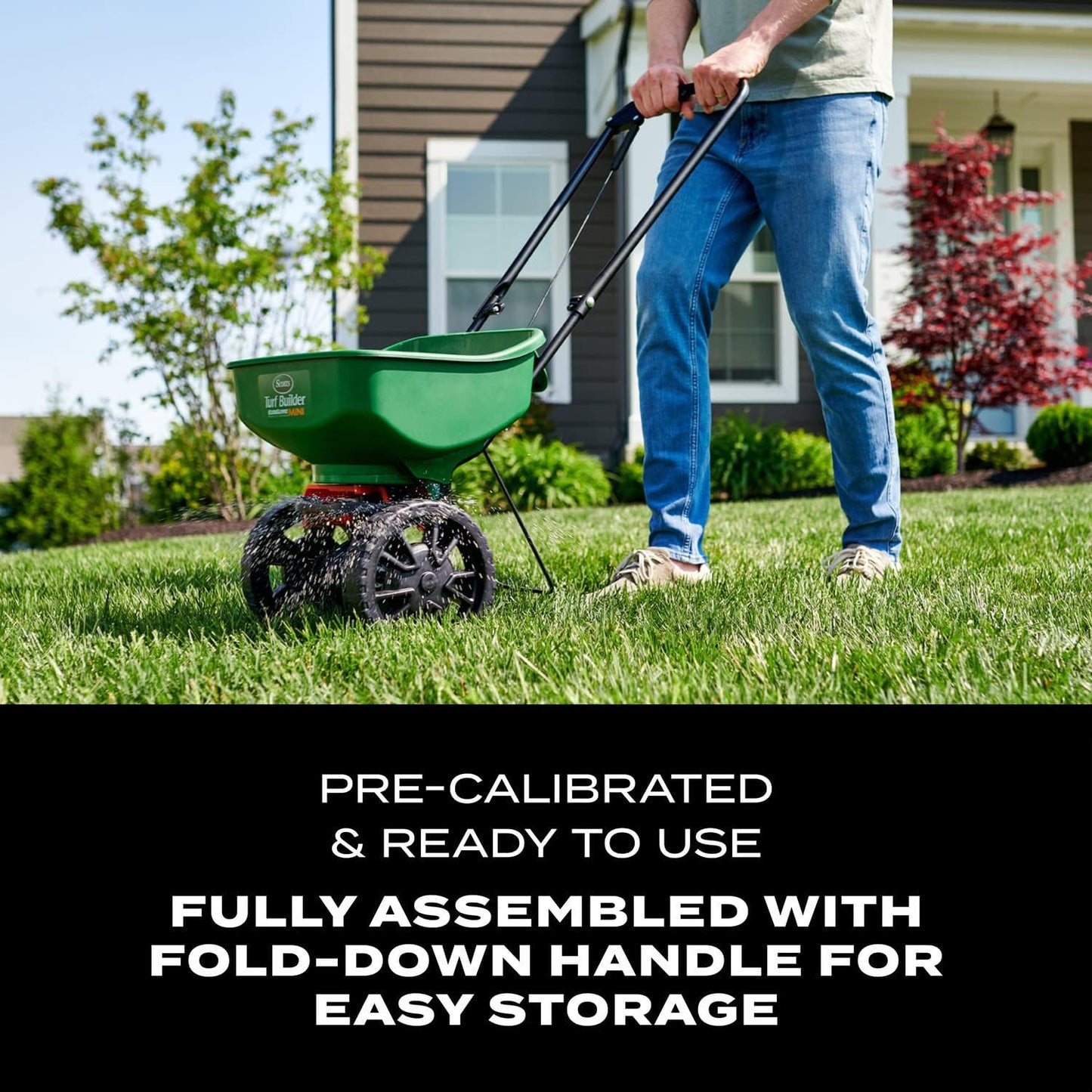 Scotts Turf Builder EdgeGuard Mini Broadcast Spreader - Spreader For Lawn Fertilizer, Weed & Insect Control, Grass Seed, and Ice Melt, Holds Up To 5,000 sq. ft. of Product