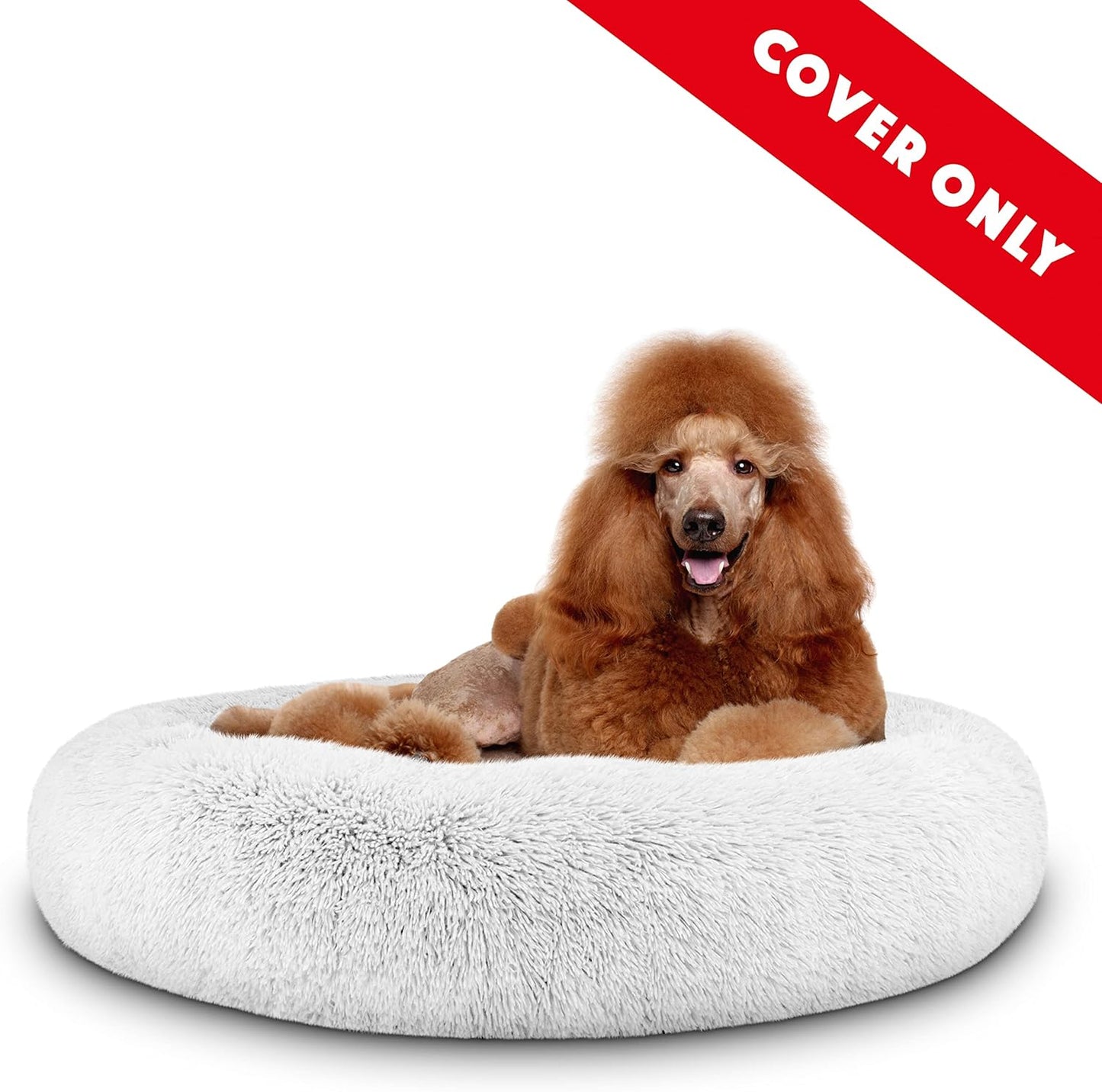 The Dog’s Bed Replacement Zip Cover for Calming Plush Donut Dog Bed, Ice White Fur, XL