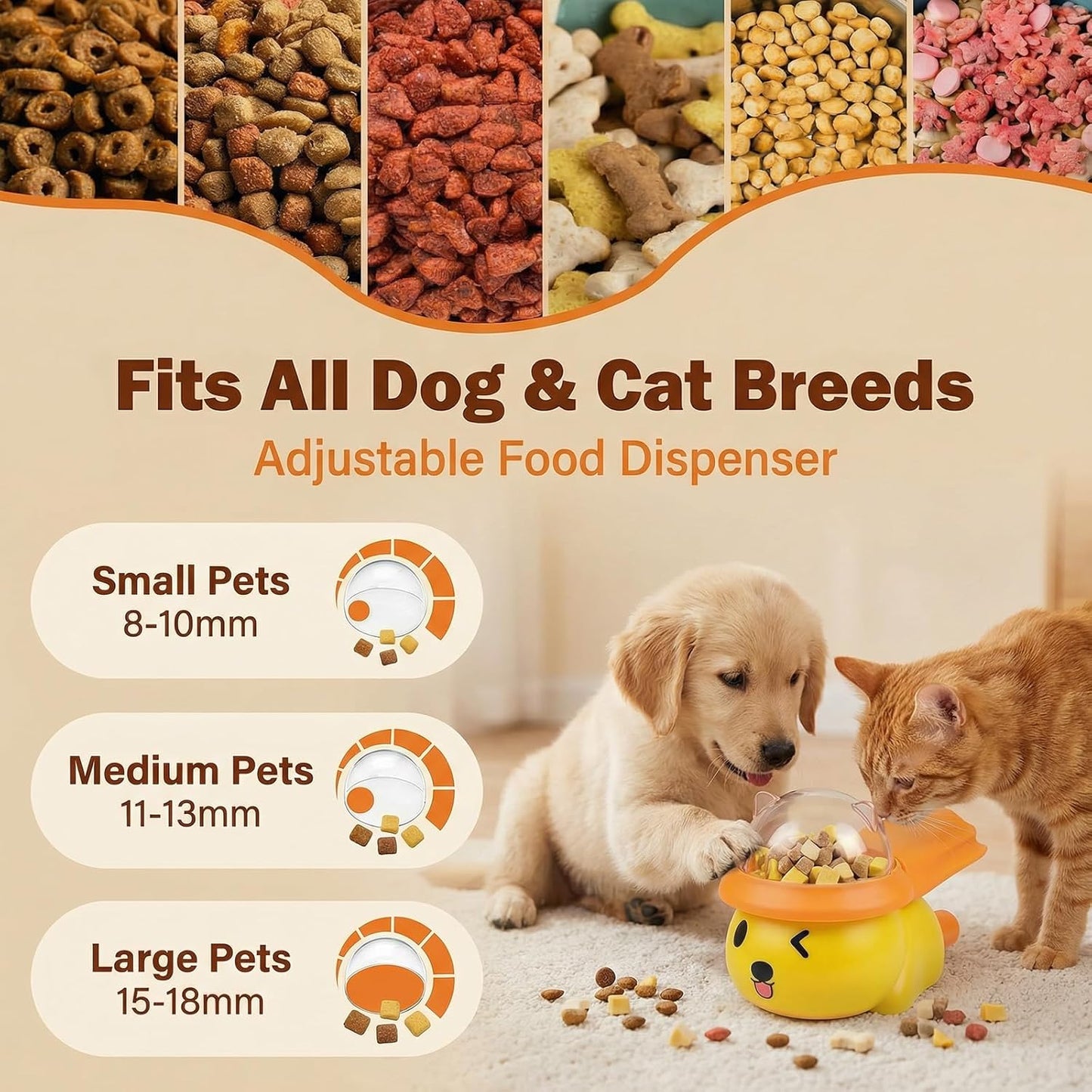 2-Pack Interactive Dog Treat Dispenser Toy, Press-Type Puzzle Cat Feeder for IQ Training and Mental Stimulation, Slow Feeder Enrichment Toy for Small to Mid-Size Dogs and Cats, Orange-Yellow