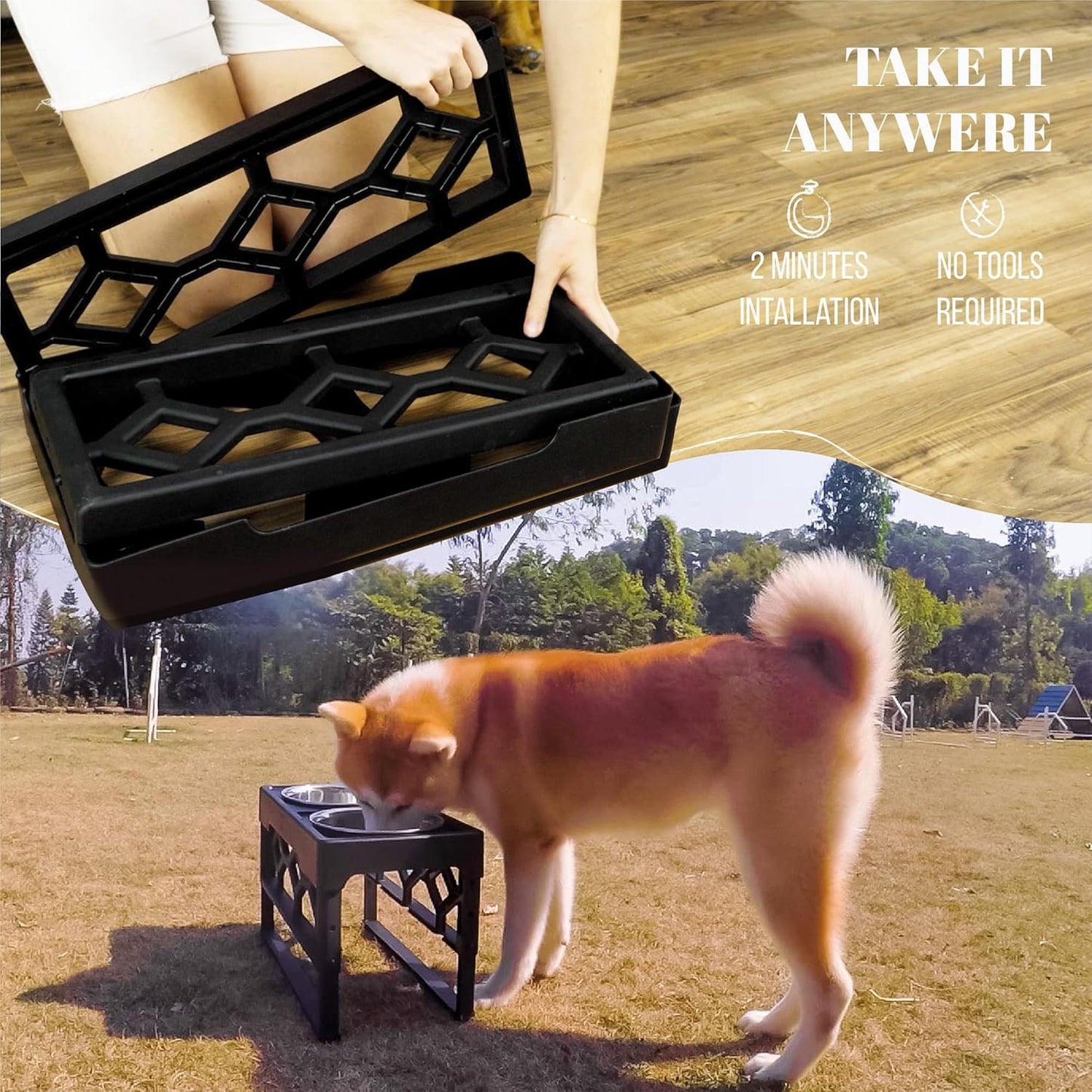 AVERYDAY Elevated Dog Bowls, 4 Height Adjustable Stand for Medium and Large Dogs, Raised Dog Feeder Holder with 2 Stainless Steel Food and Water Bowls, Anti-Slip Base Tall Feeding Station