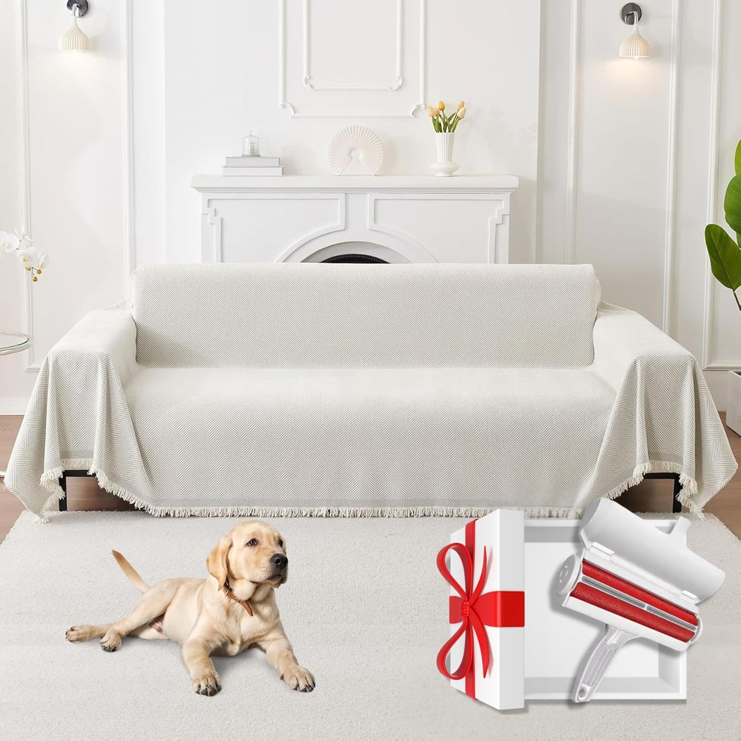 Couch and Sofa Covers with Pet Hair Removal Tool Included, Universal Size Throw Blanket, Couch Cover for Dogs Washable, Seat Covers, Sofa Furniture Protector.