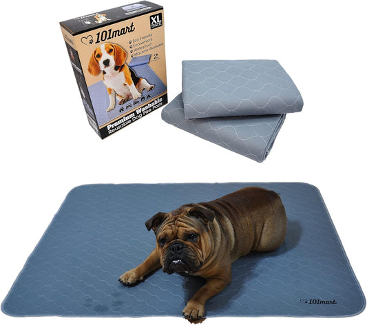 Premium Washable Reusable Dog Pee Pads| Multi-Purpose Super Absorbent Leak-Proof Non-Slip Mat for Potty Training, Whelping, Crate Playpen Litterbox Liner, Food Water Placemat | Gray XL 2-Pack