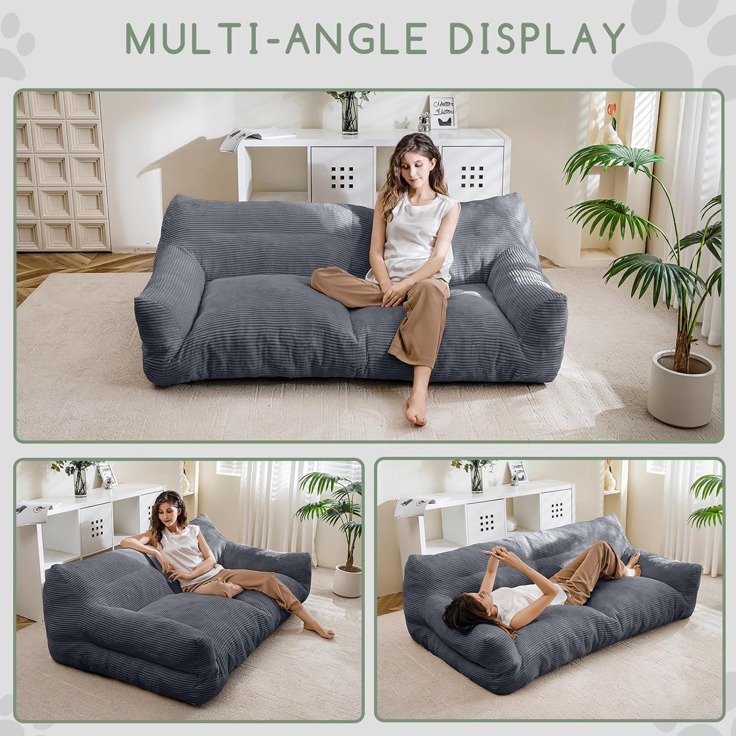 HIGOGOGO Large Human Dog Bed, Giant Human Dog Sofa, Big Comfy Floor Sofa Couch for Pet Families with Foam Chunk Supportive Mat, XXXXL Size Corduroy Orthopedic Bed, Grey
