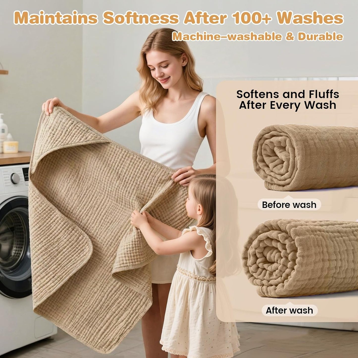 Hooded Baby Bath Towels for Newborn, 2 Pack - 6-Layer 100% Muslin Cotton, Soft Absorbent Baby Towels with Hood for Babies, Infants & Toddlers, Large 32x32 Inch Unisex Newborn Baby Bath Essentials