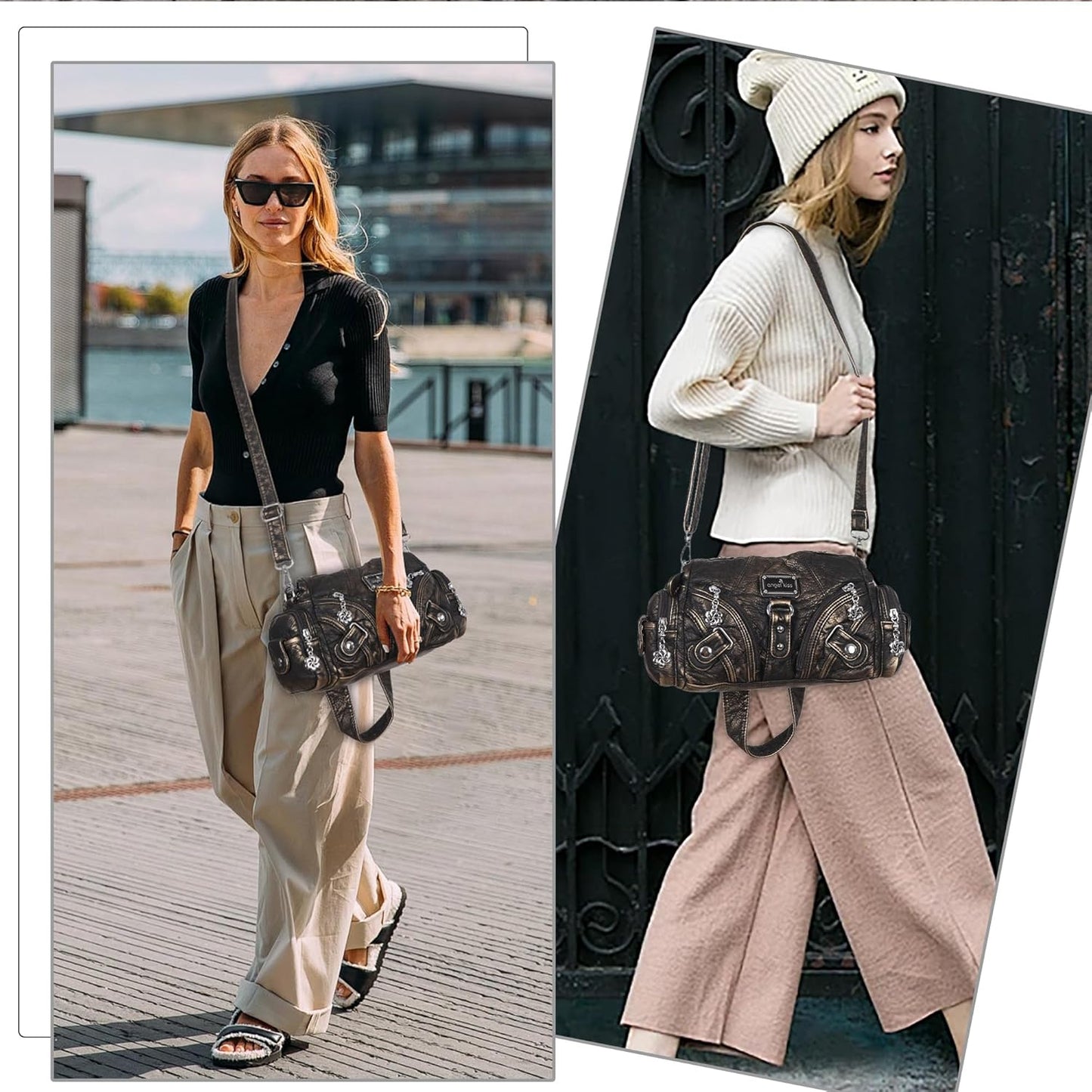 Angel Kiss Purses for Women Small Hobo Shoulder Bags Vagen Leather Multi-Pocket Tote Bag with Zipper